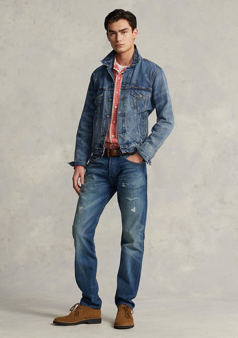Paint-Splatter Denim Trucker Jacket
