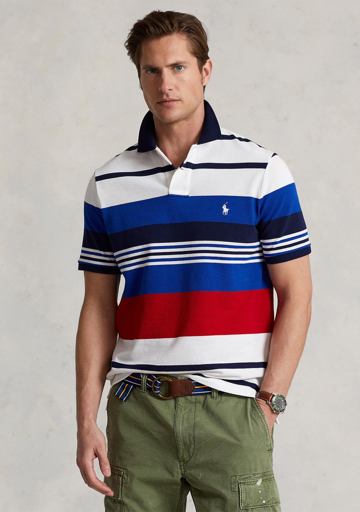 Classic Fit Striped Mesh Polo Shirt
