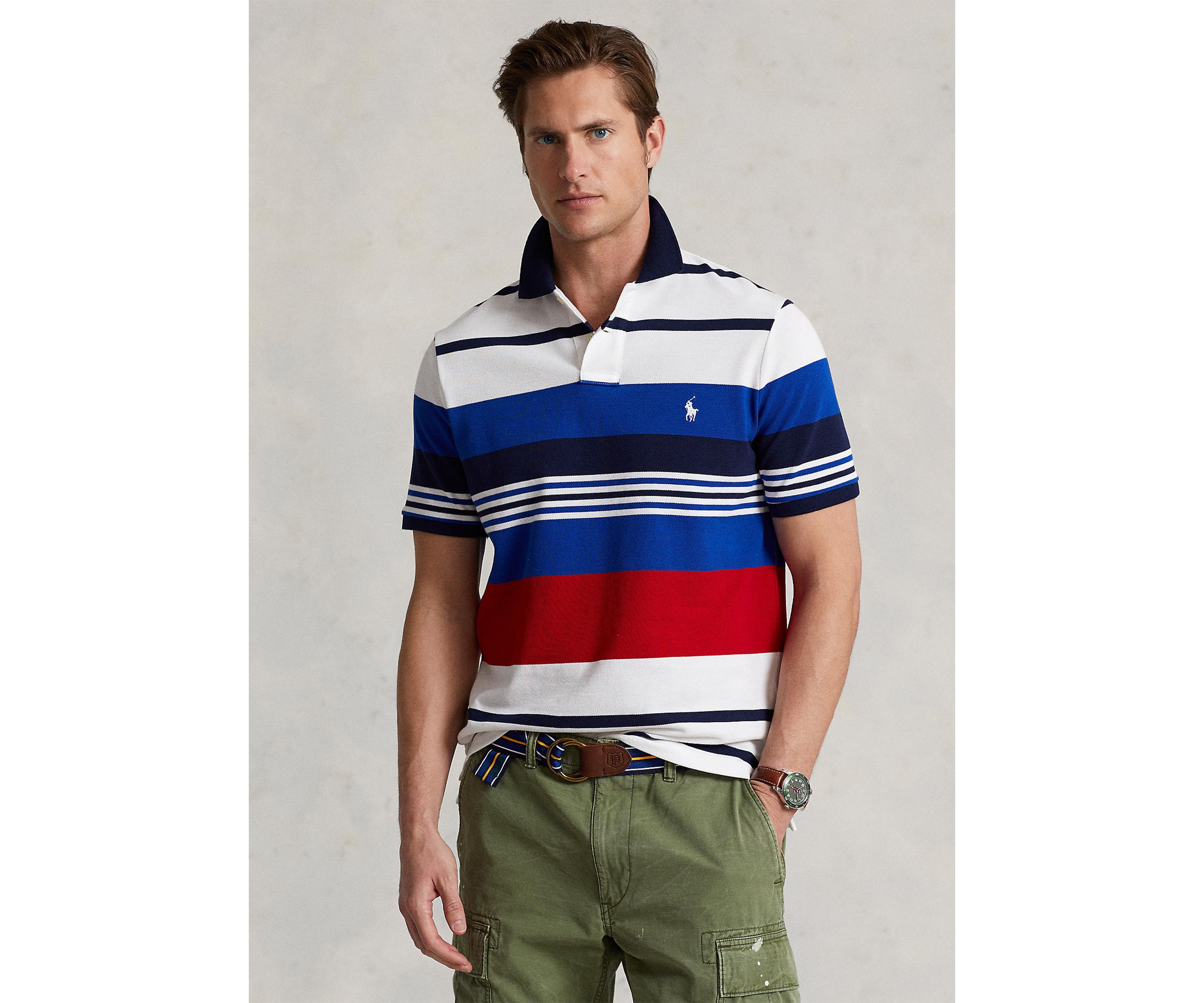 Classic Fit Striped Mesh Polo Shirt