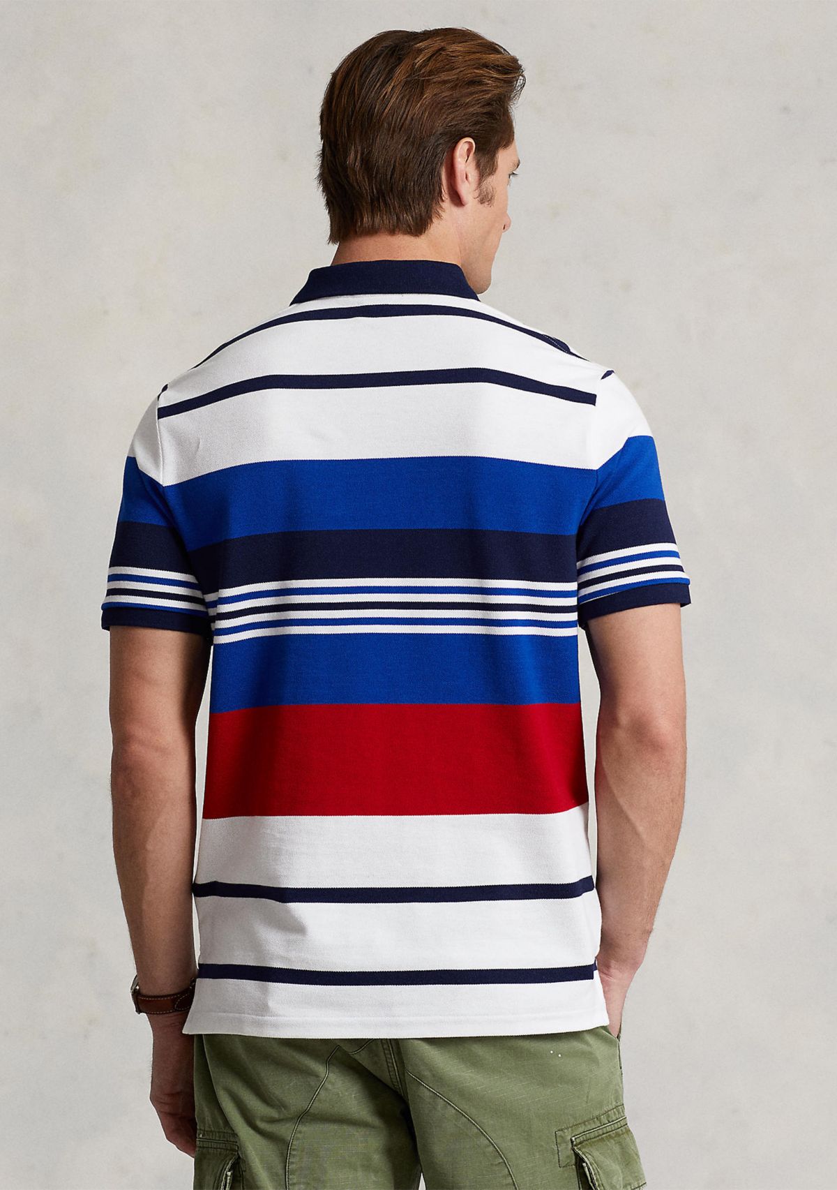 Classic Fit Striped Mesh Polo Shirt