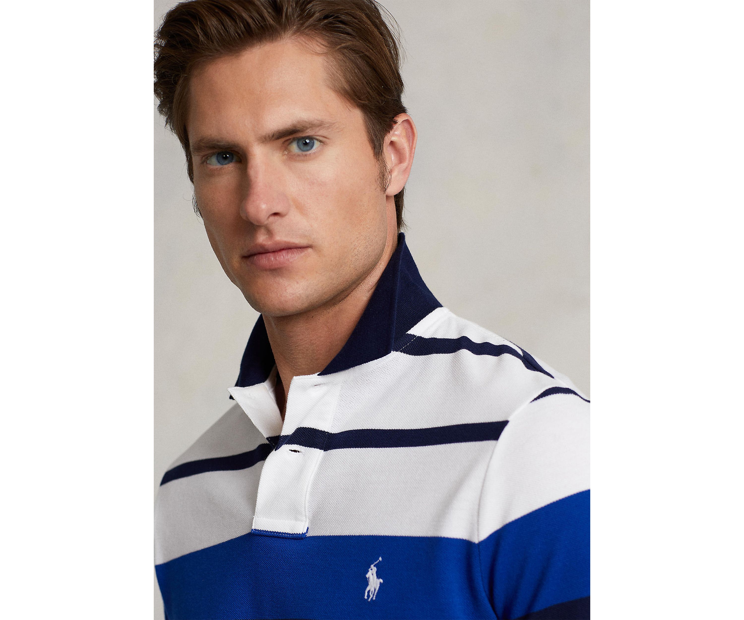 Classic Fit Striped Mesh Polo Shirt
