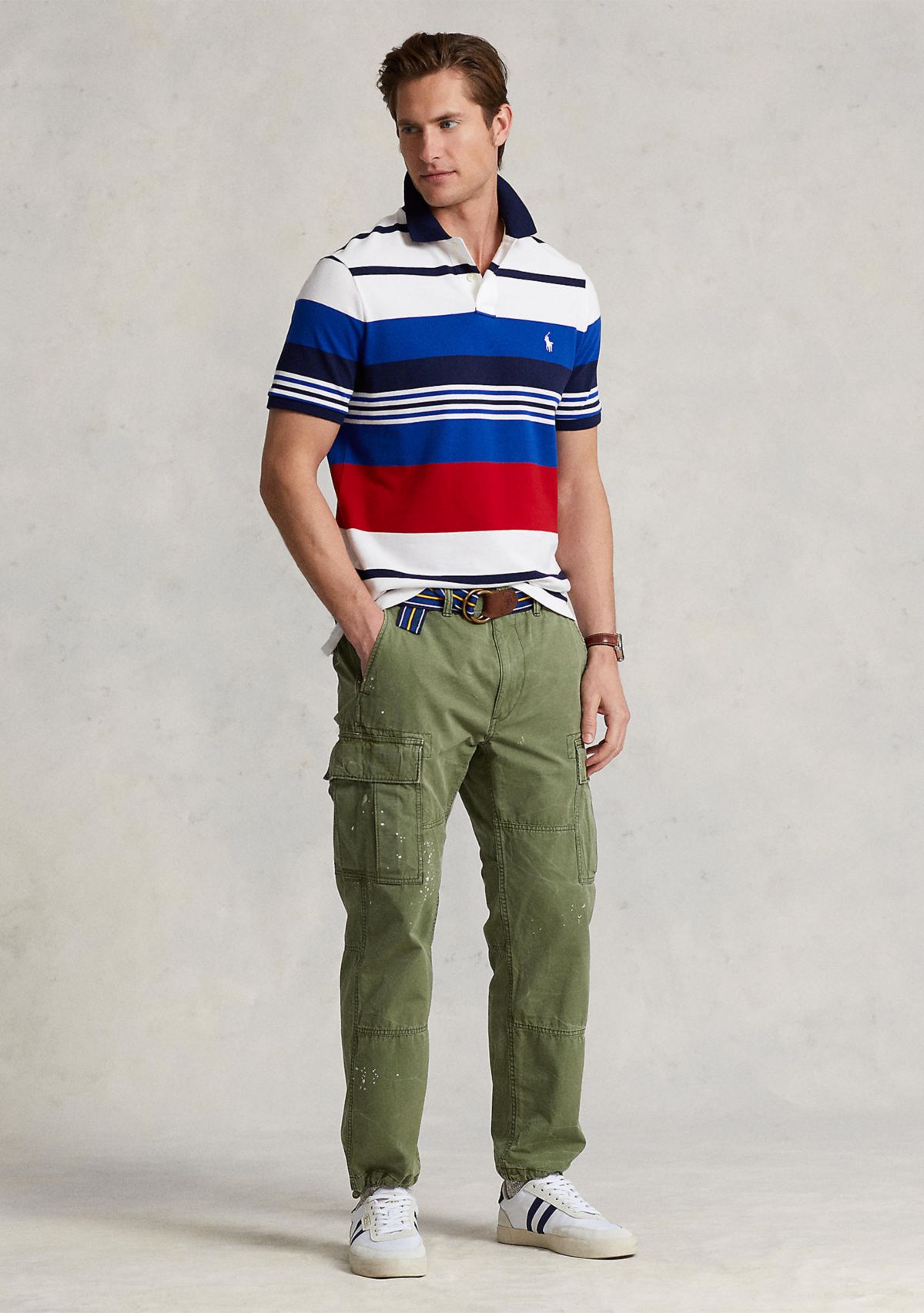 Classic Fit Striped Mesh Polo Shirt