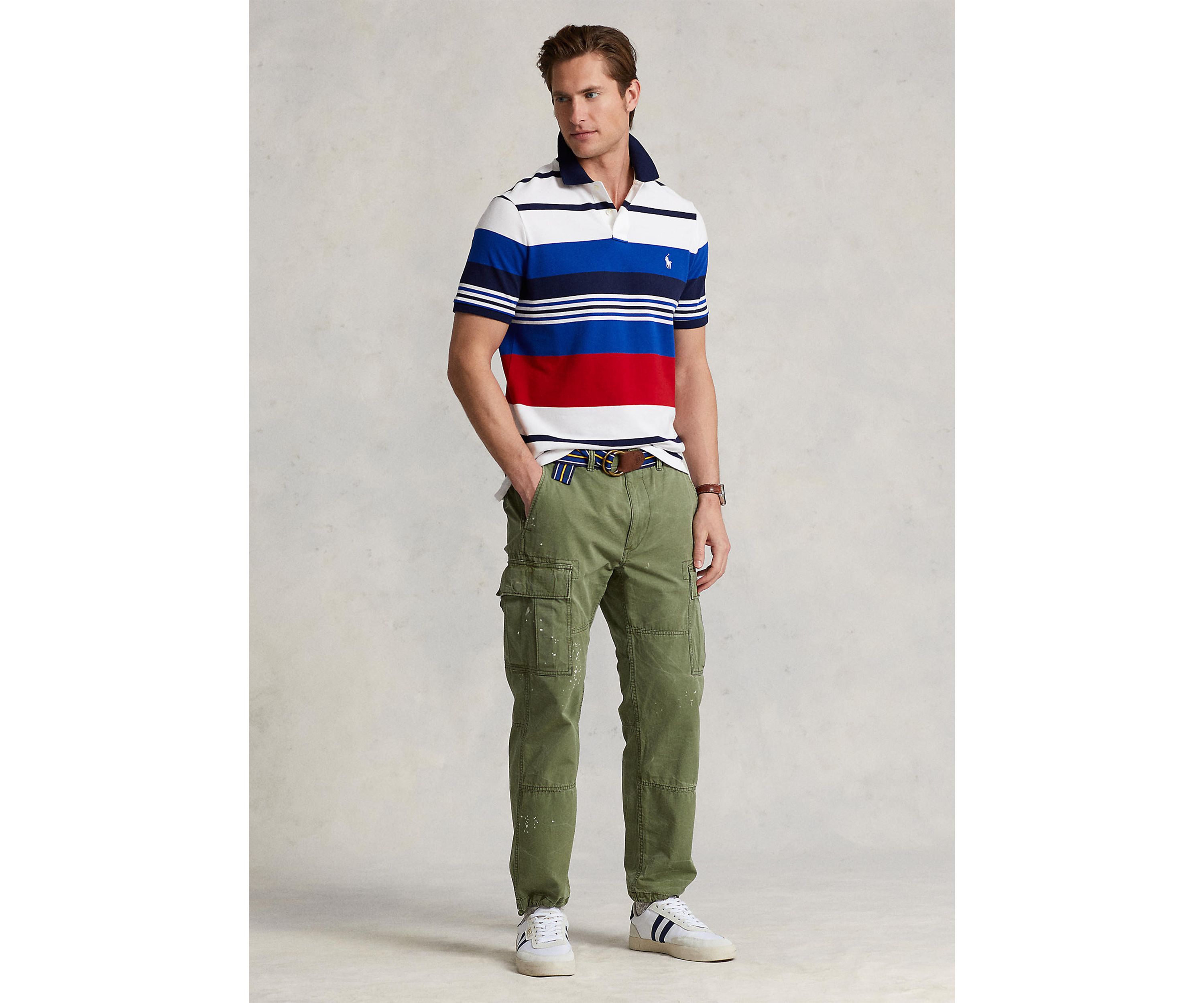 Classic Fit Striped Mesh Polo Shirt