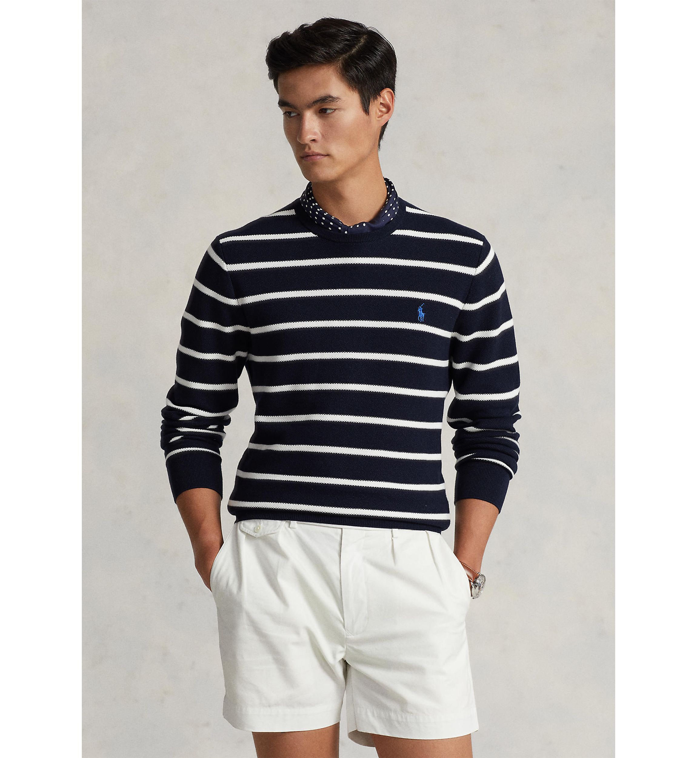 Striped Mesh-Knit Cotton Sweater 