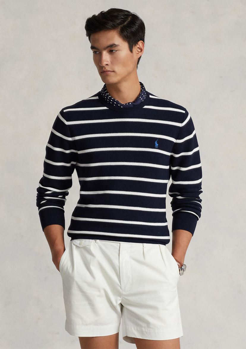 Striped Mesh-Knit Cotton Sweater 