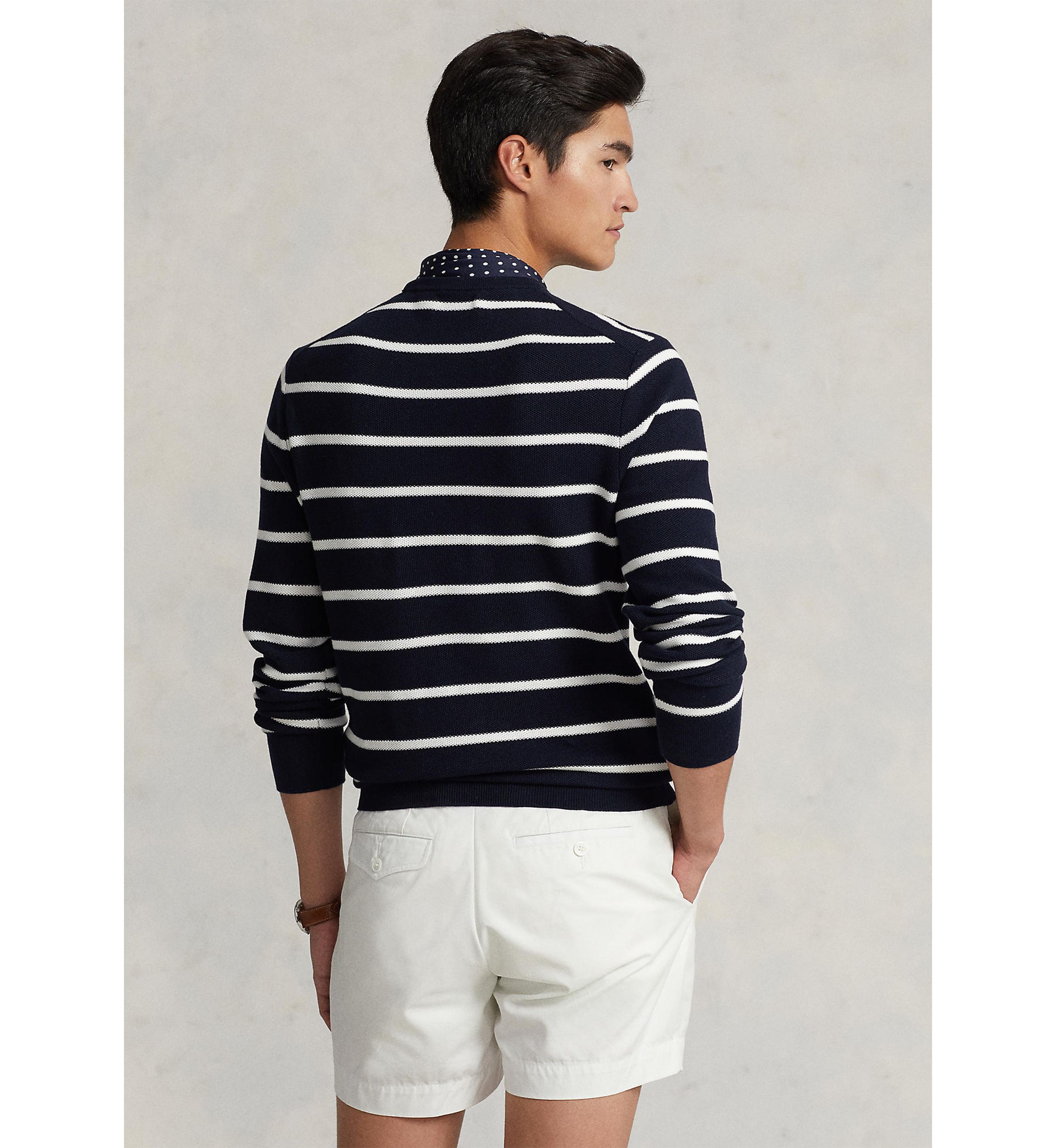 Striped Mesh-Knit Cotton Sweater 