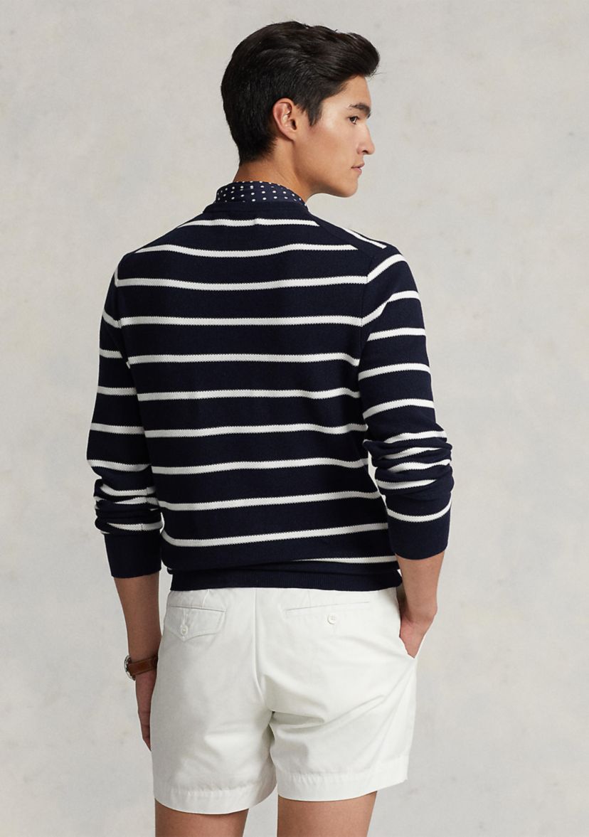Striped Mesh-Knit Cotton Sweater 