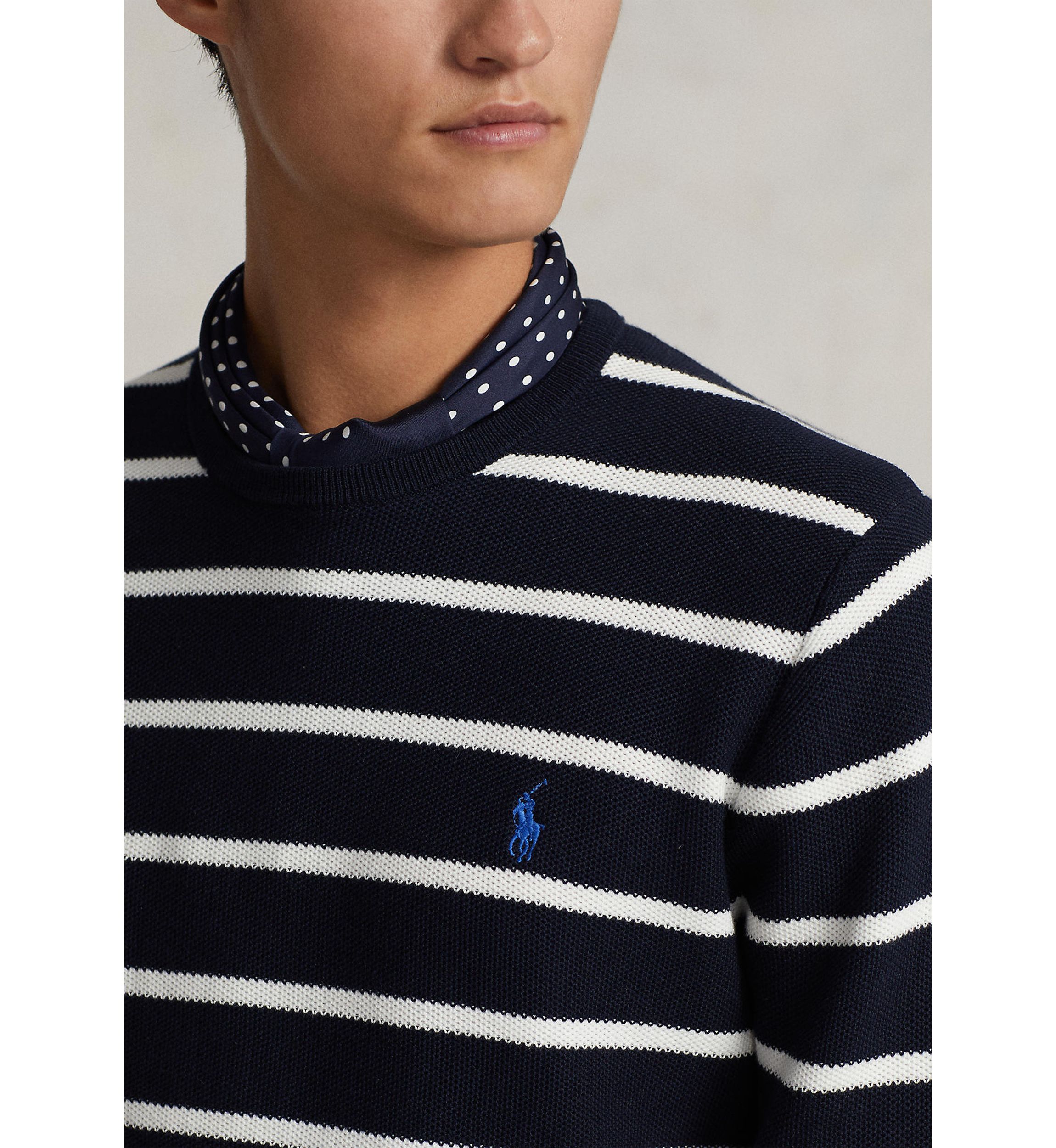 Striped Mesh-Knit Cotton Sweater 