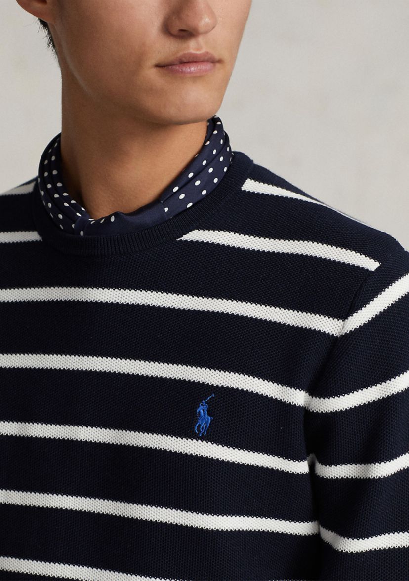 Striped Mesh-Knit Cotton Sweater 