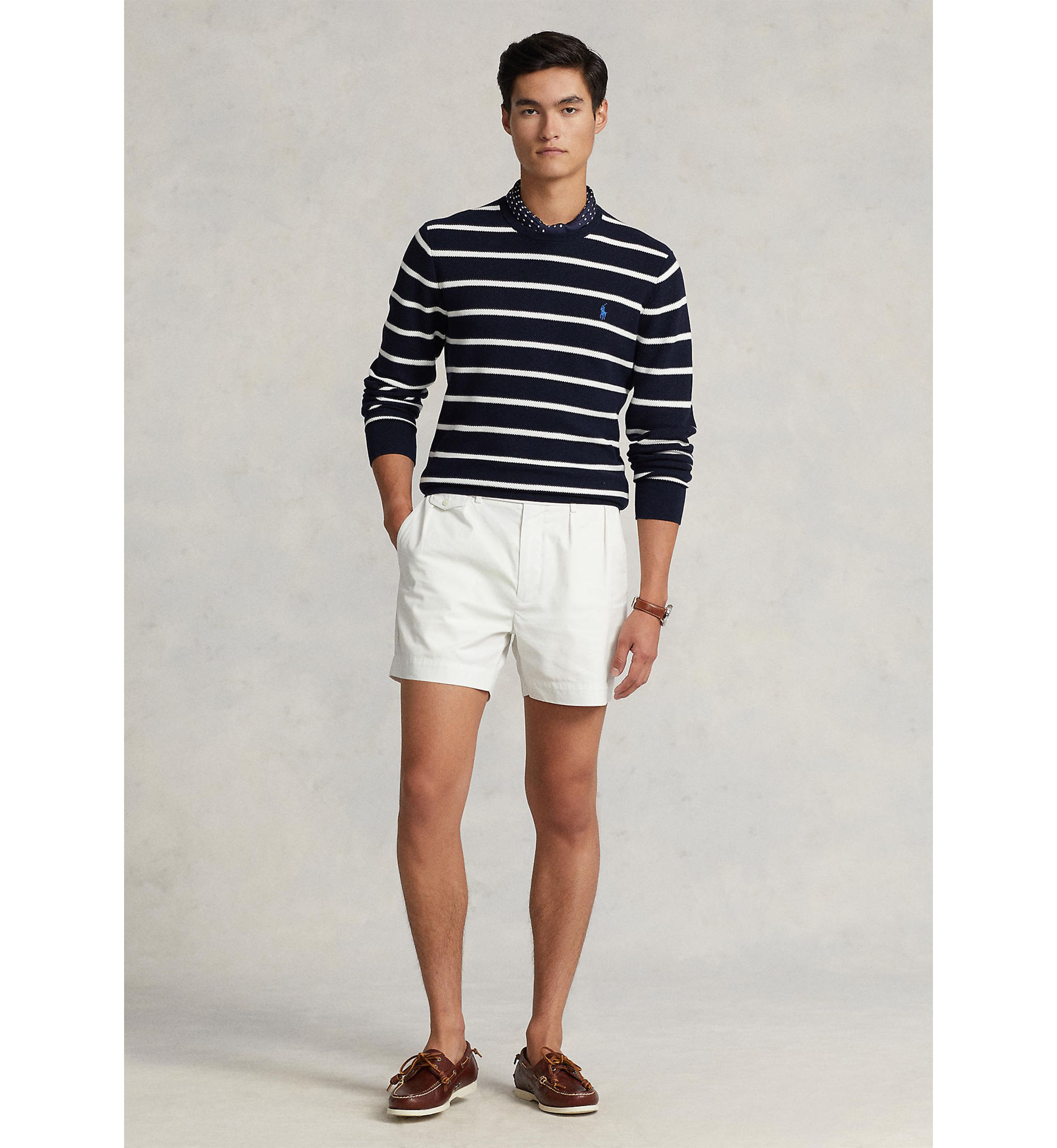 Striped Mesh-Knit Cotton Sweater 