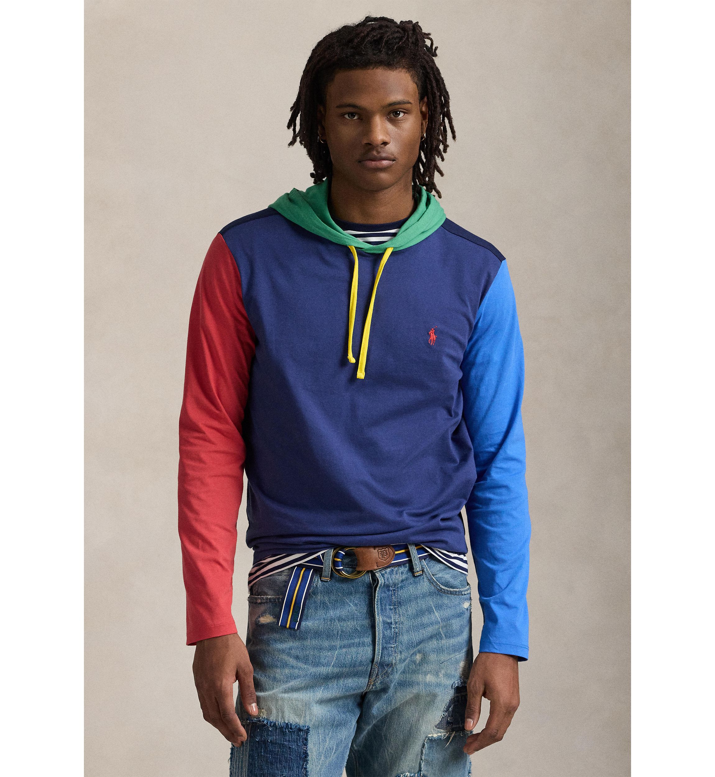 Color-Blocked Jersey Hooded T-Shirt