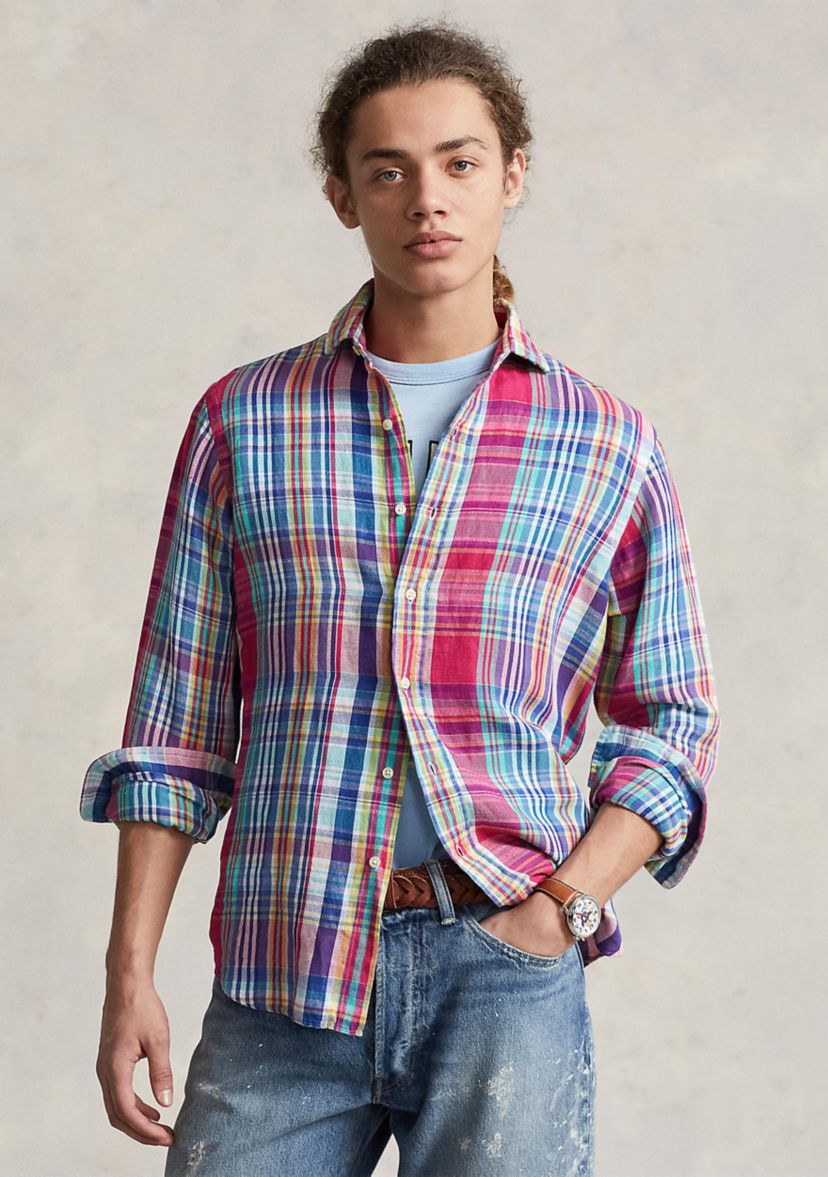 Classic Fit Plaid Linen-Cotton Shirt 