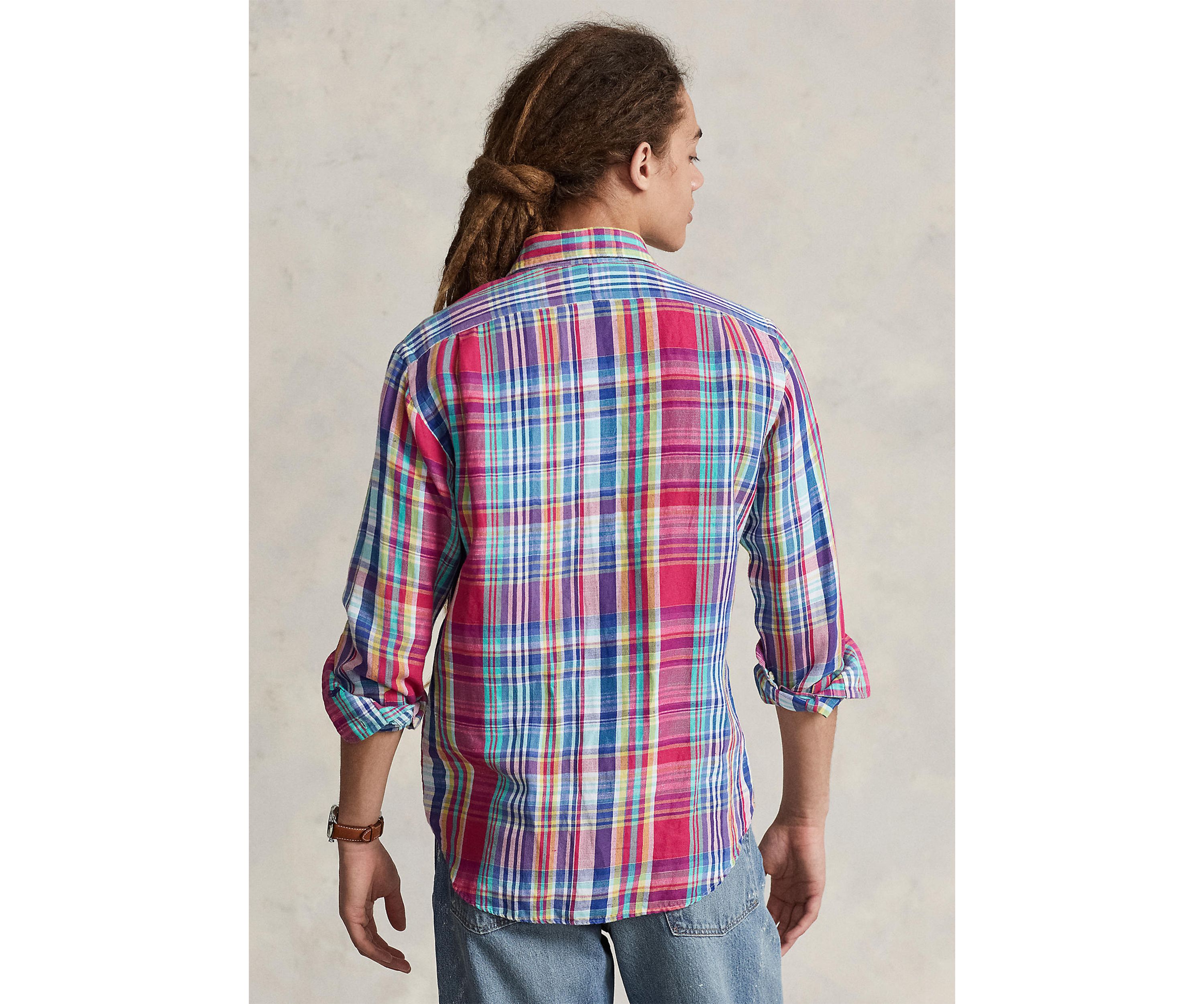 Classic Fit Plaid Linen-Cotton Shirt 