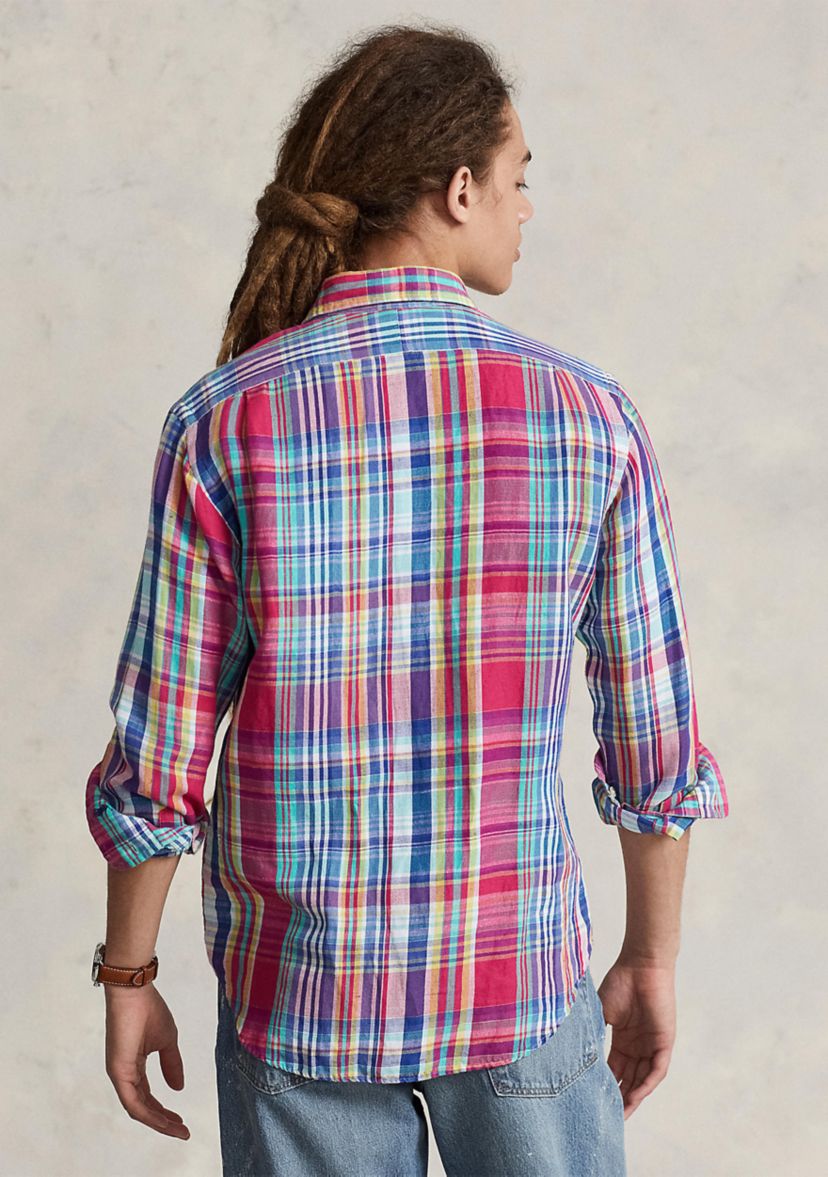 Classic Fit Plaid Linen-Cotton Shirt 