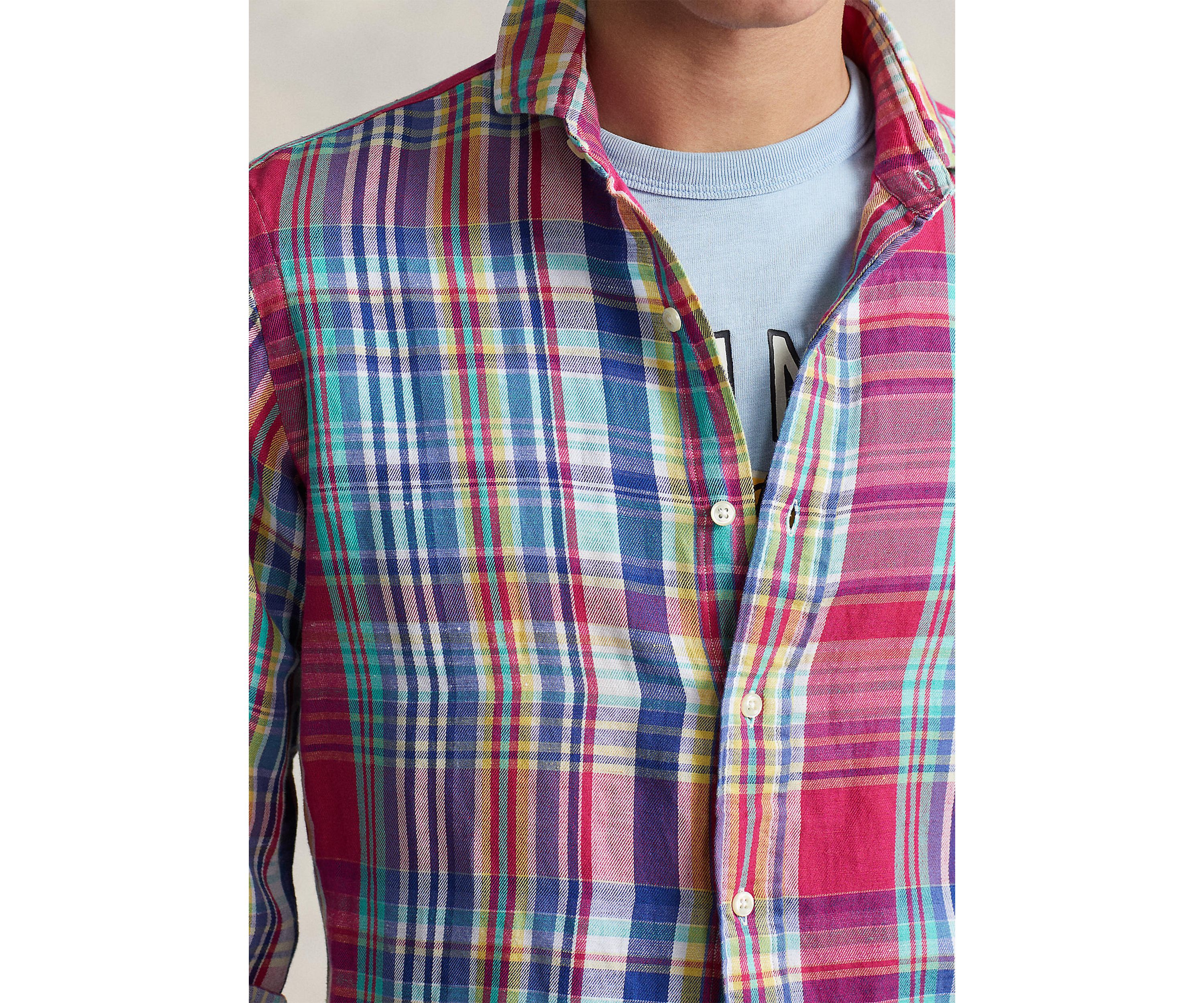 Classic Fit Plaid Linen-Cotton Shirt 