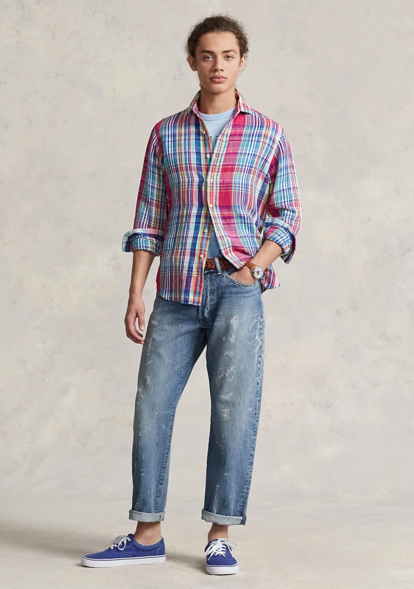 Classic Fit Plaid Linen-Cotton Shirt 