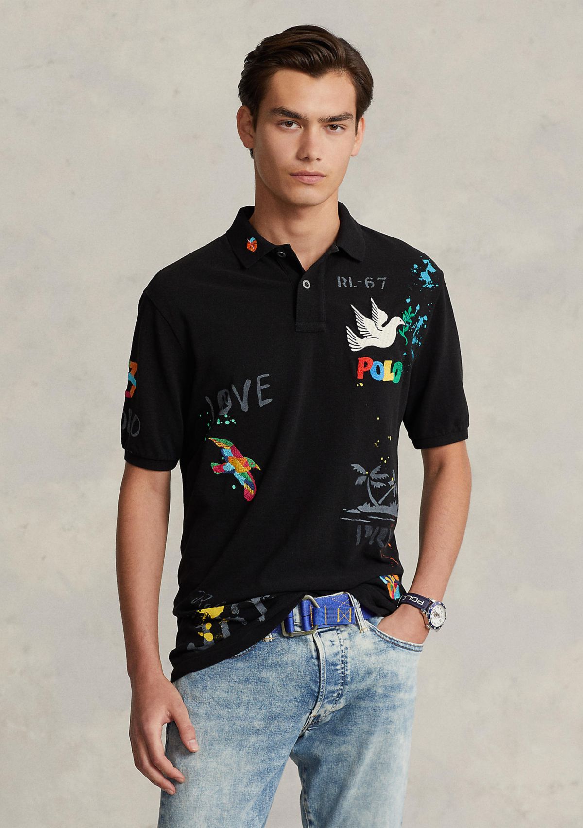 Classic Fit Mesh Graphic Polo Shirt