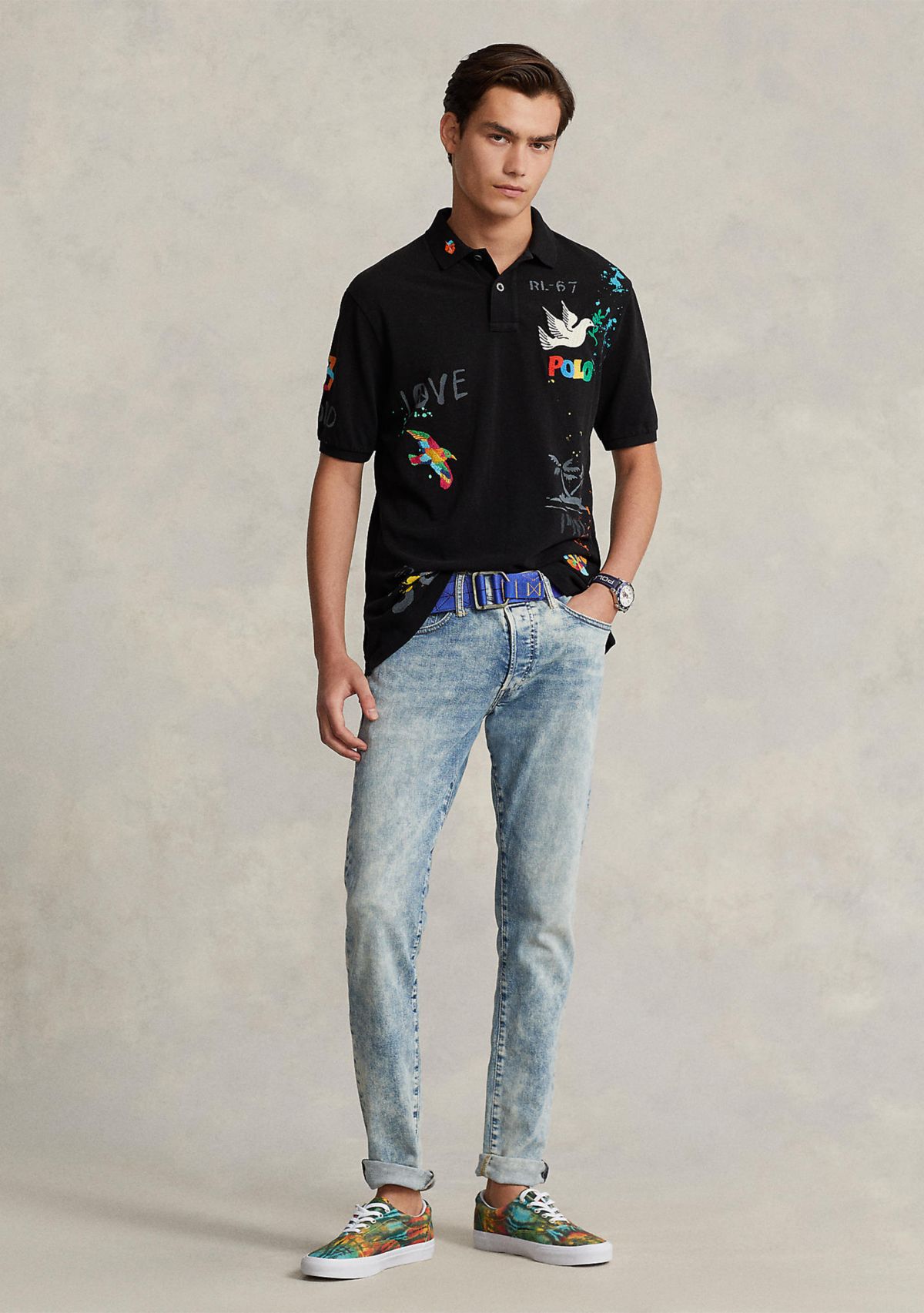 Classic Fit Mesh Graphic Polo Shirt
