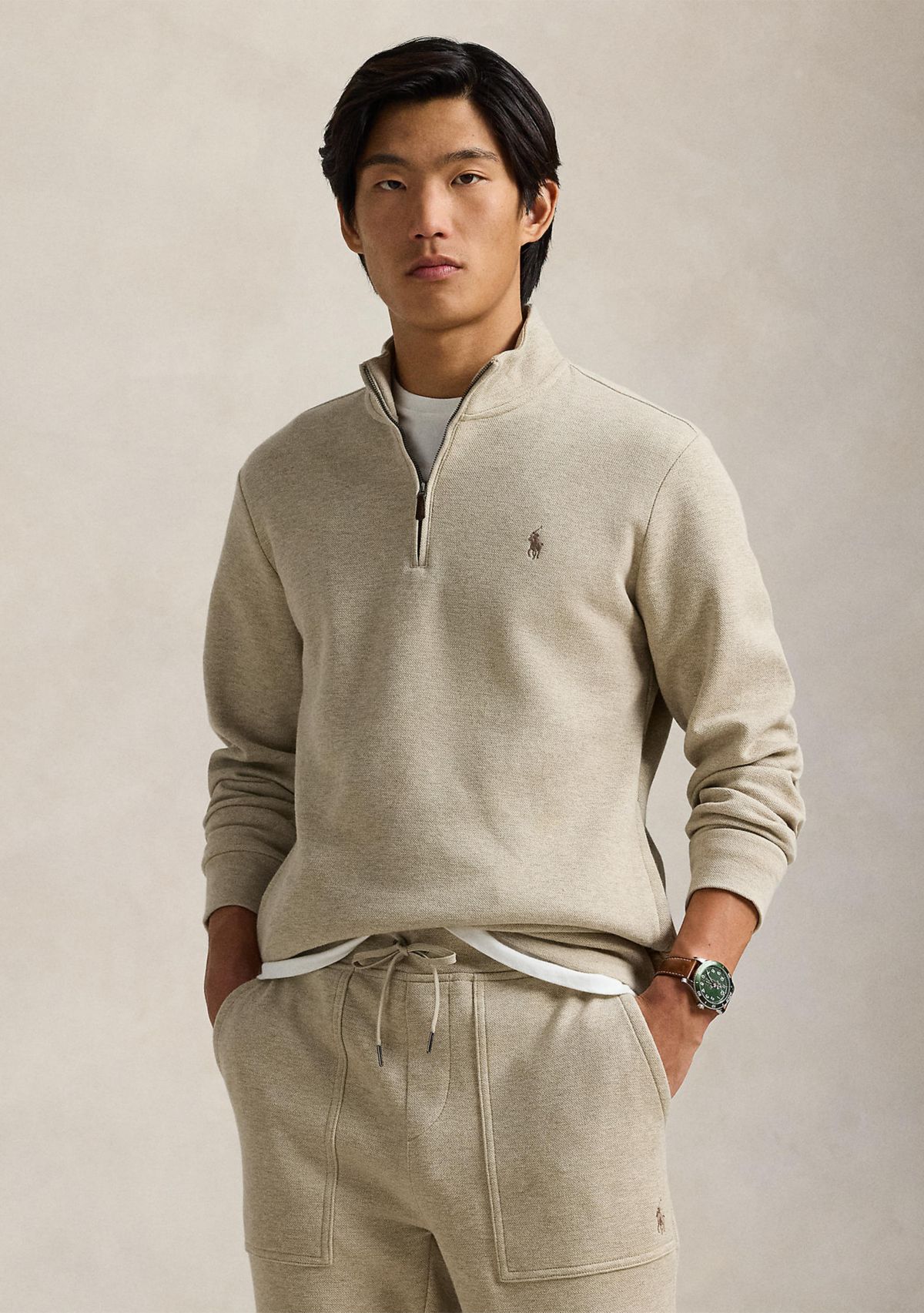 Double Knit Mesh Quarter Zip Pullover Sweatshirt