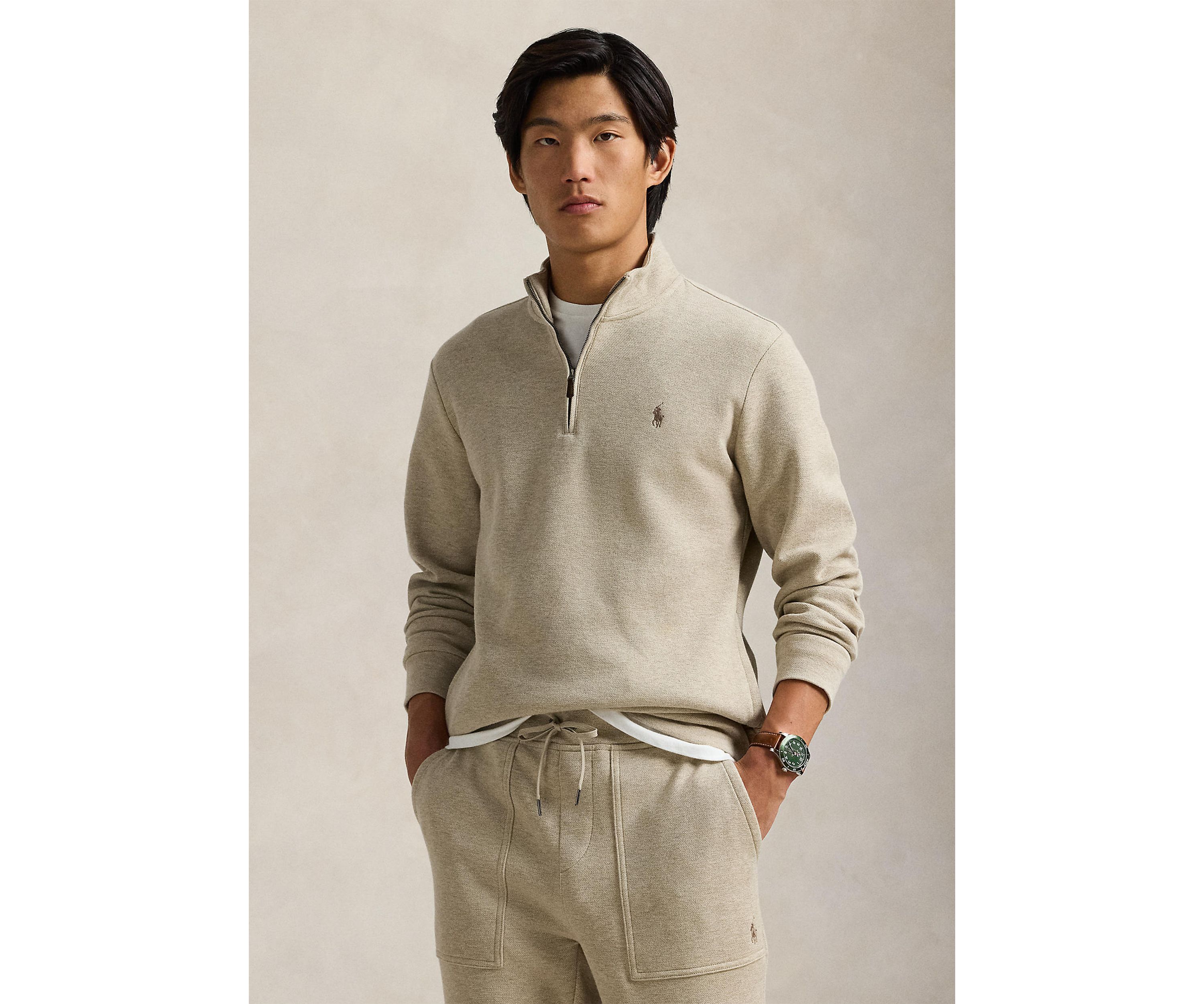 Double Knit Mesh Quarter Zip Pullover Sweatshirt