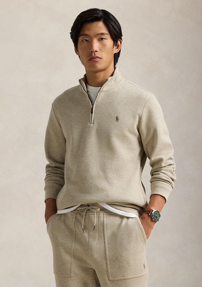 Double Knit Mesh Quarter Zip Pullover Sweatshirt