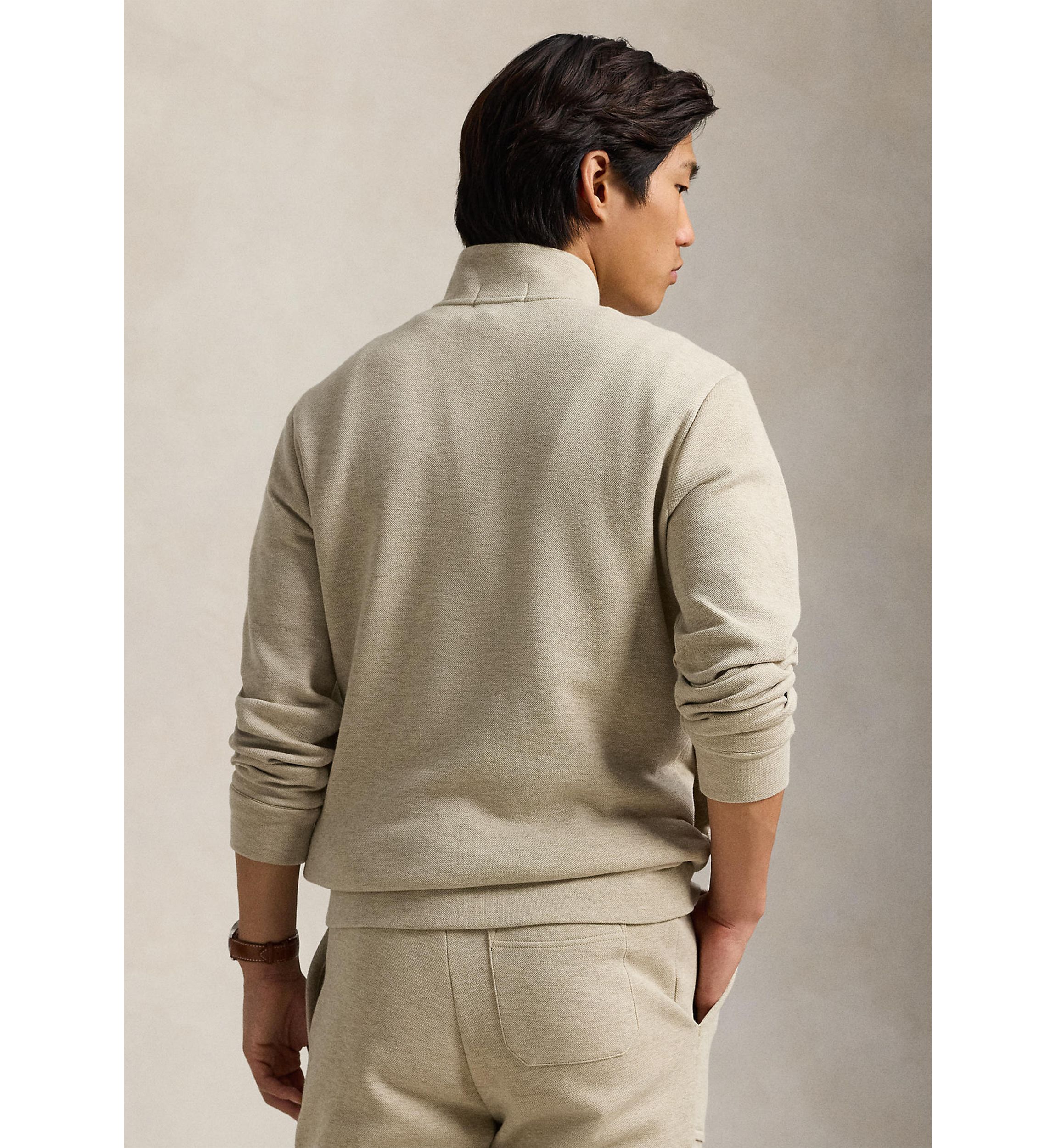 Double Knit Mesh Quarter Zip Pullover Sweatshirt