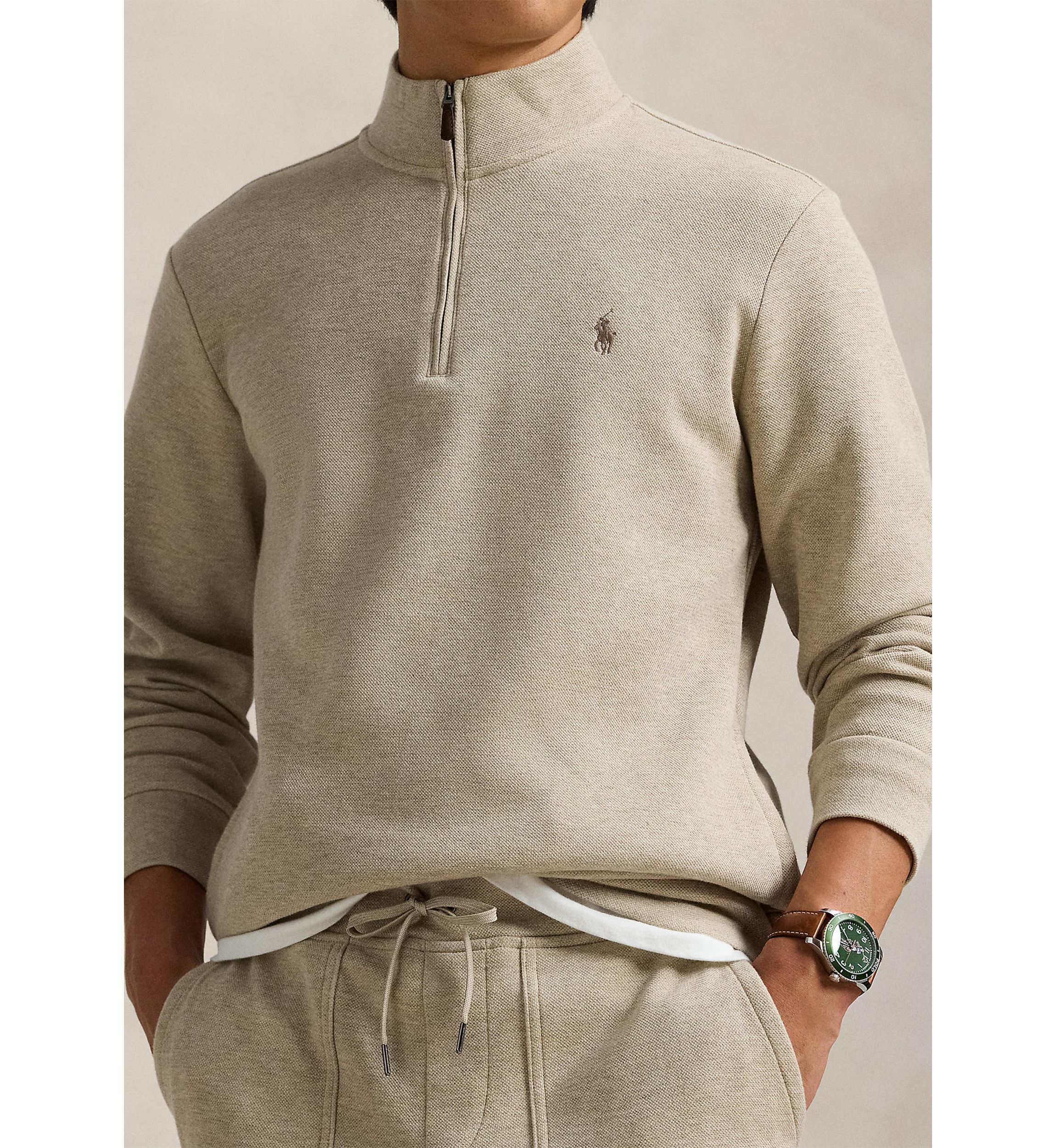 Double Knit Mesh Quarter Zip Pullover Sweatshirt