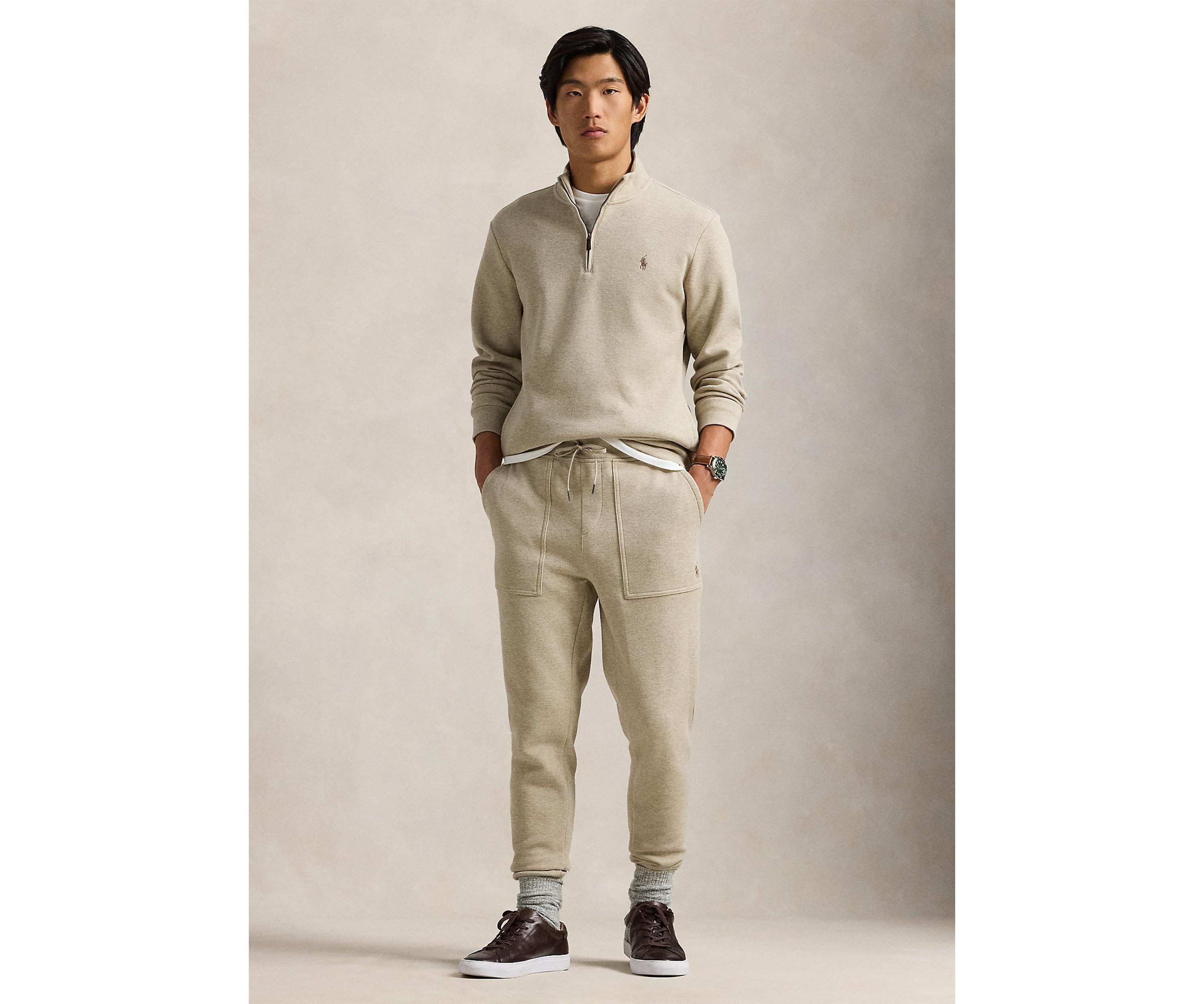 Double Knit Mesh Quarter Zip Pullover Sweatshirt