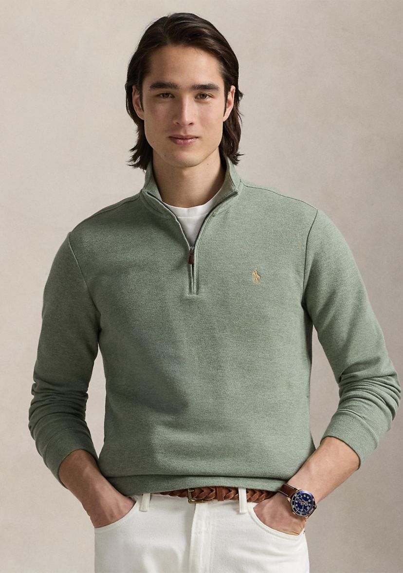 Double Knit Mesh Quarter Zip Pullover Sweater