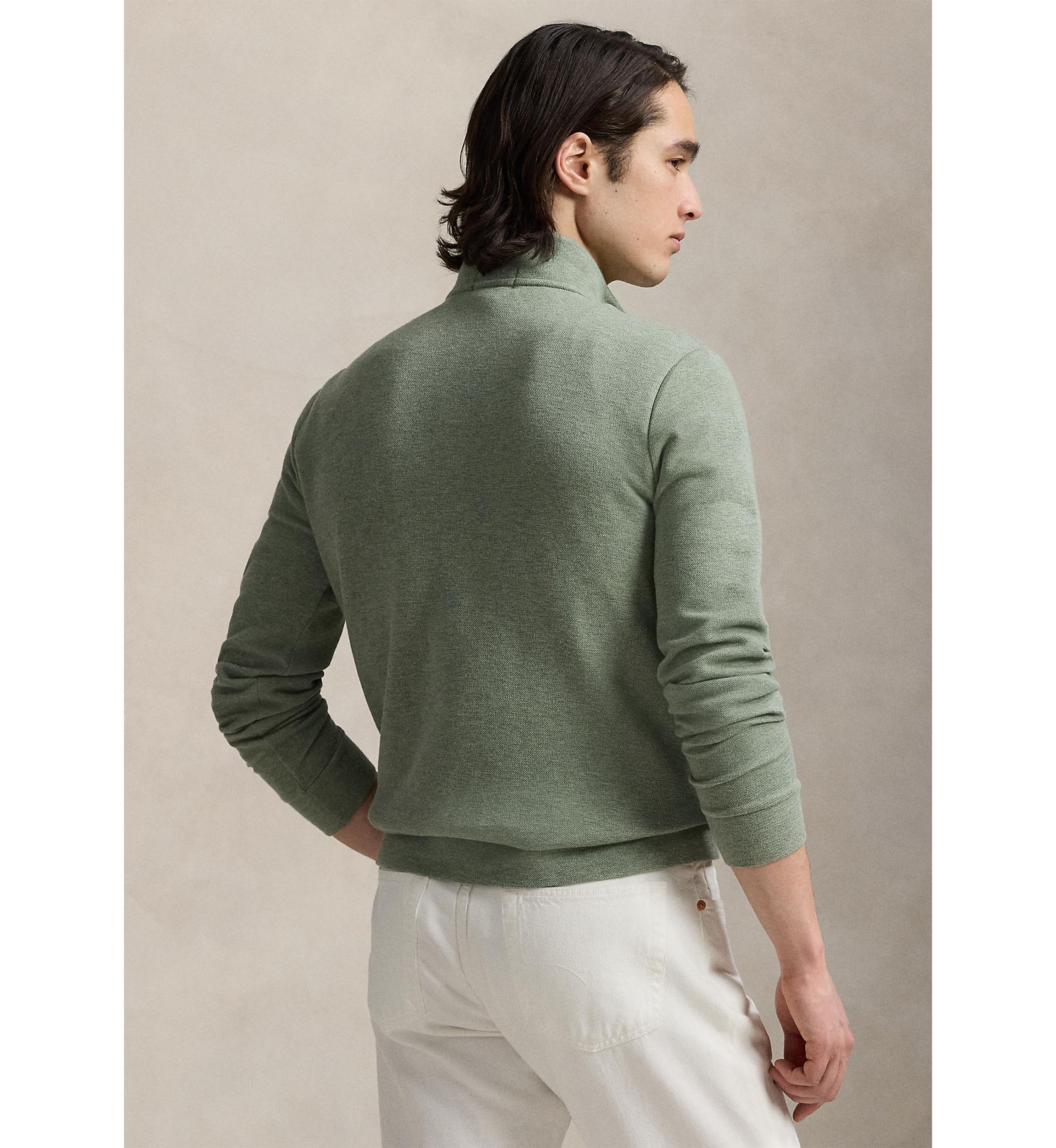 Double Knit Mesh Quarter Zip Pullover Sweater