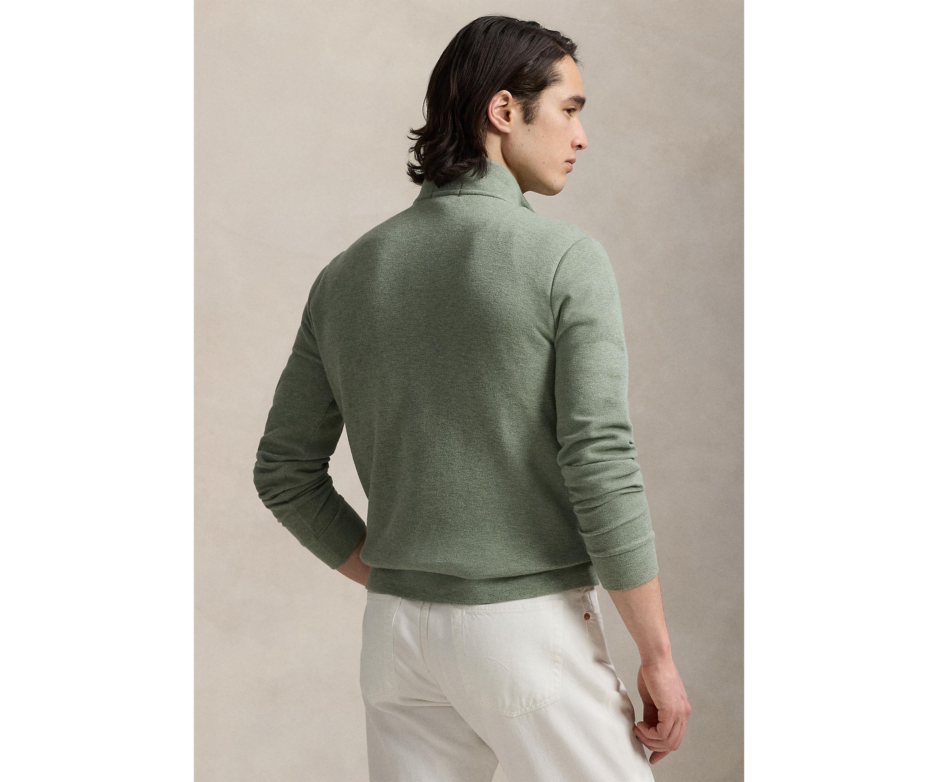 Double Knit Mesh Quarter Zip Pullover Sweater
