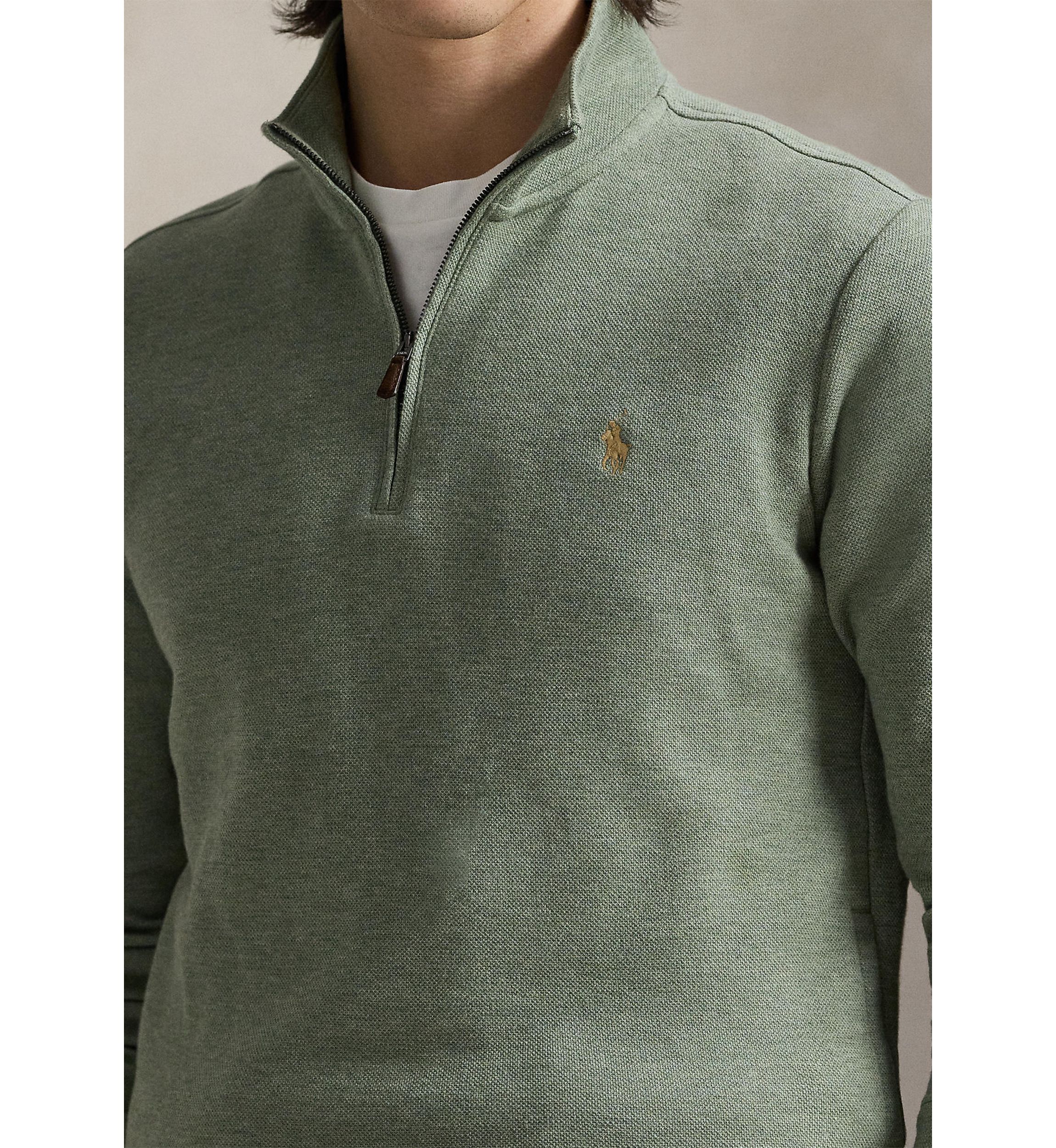 Double Knit Mesh Quarter Zip Pullover Sweater
