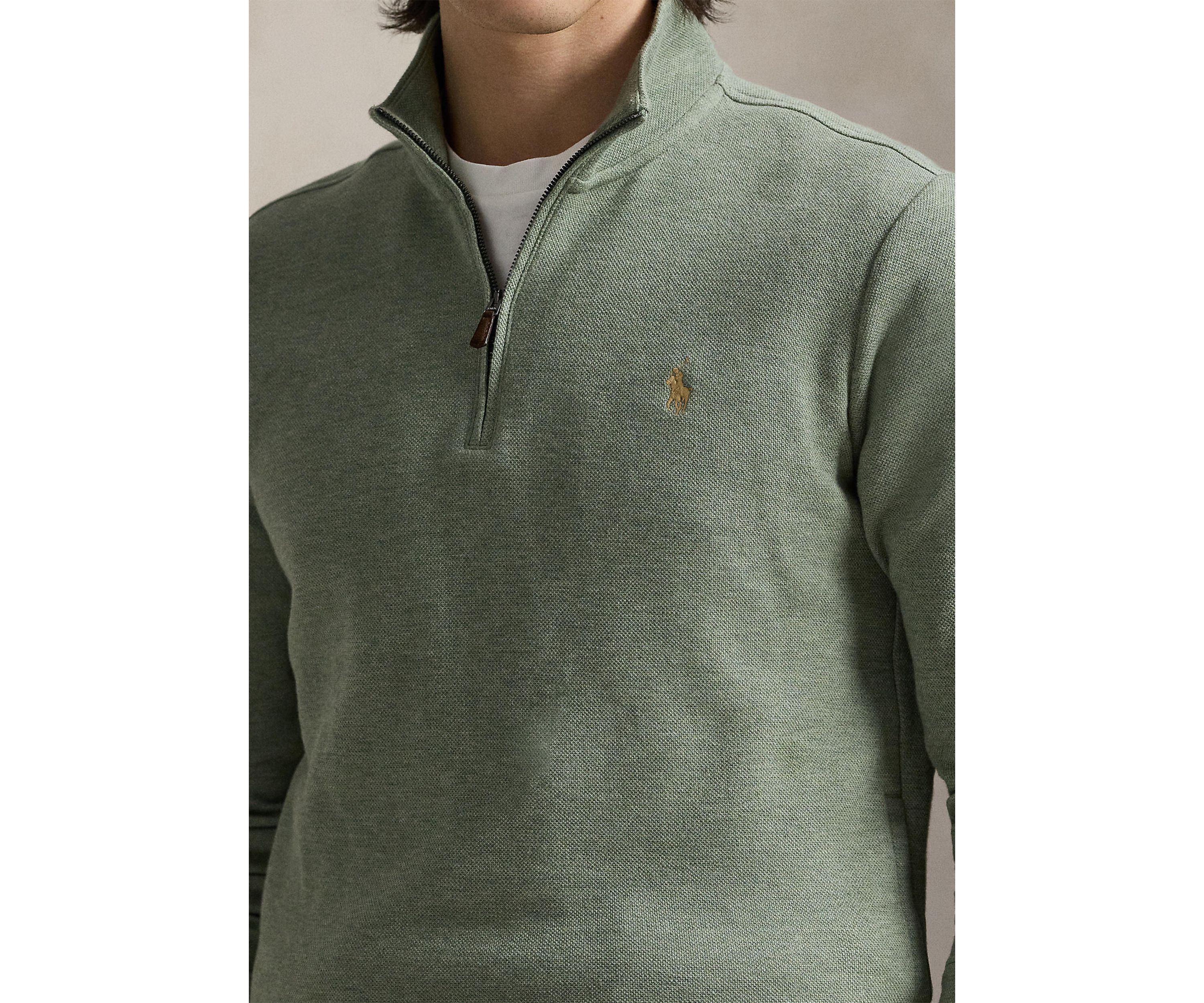 Double Knit Mesh Quarter Zip Pullover Sweater