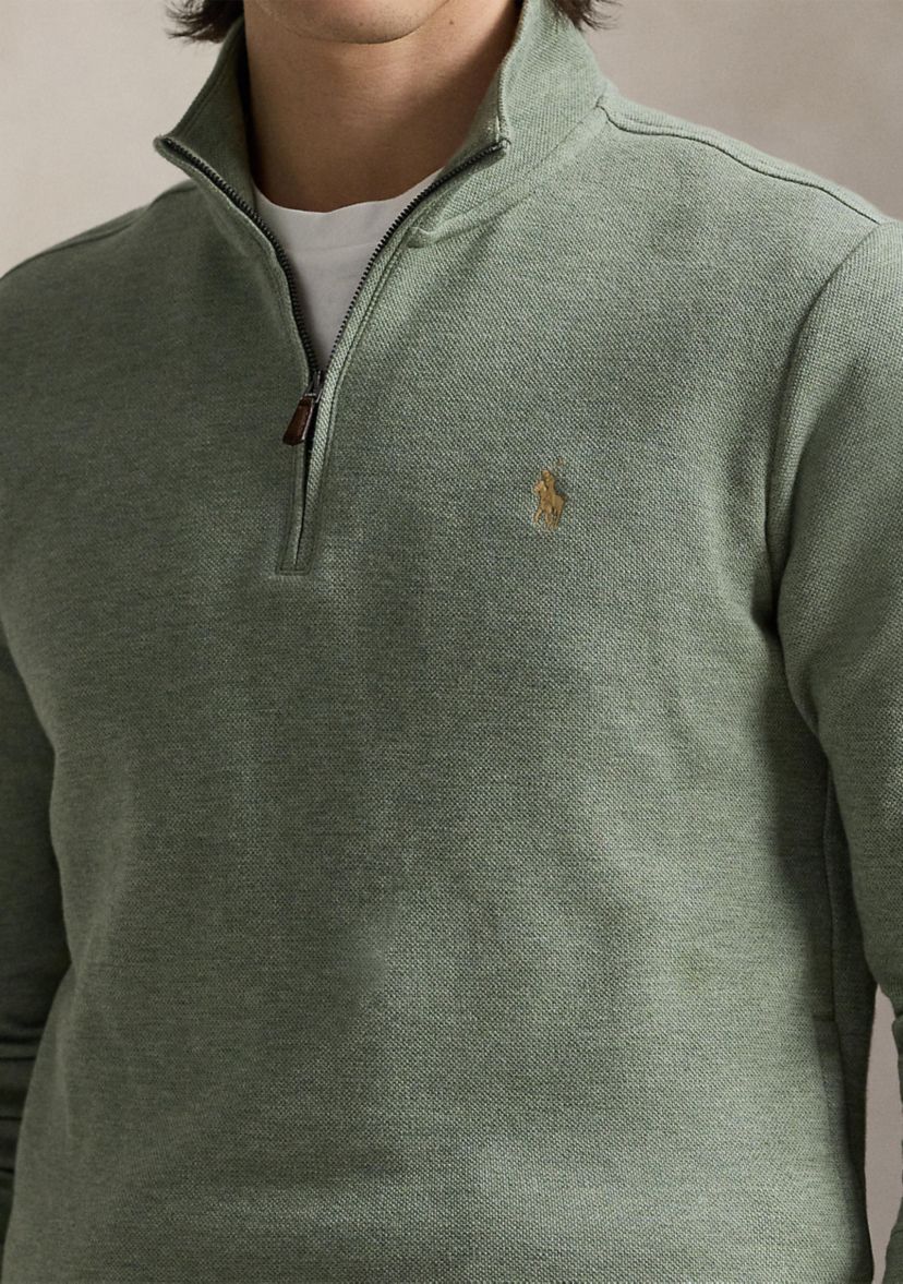 Double Knit Mesh Quarter Zip Pullover Sweater