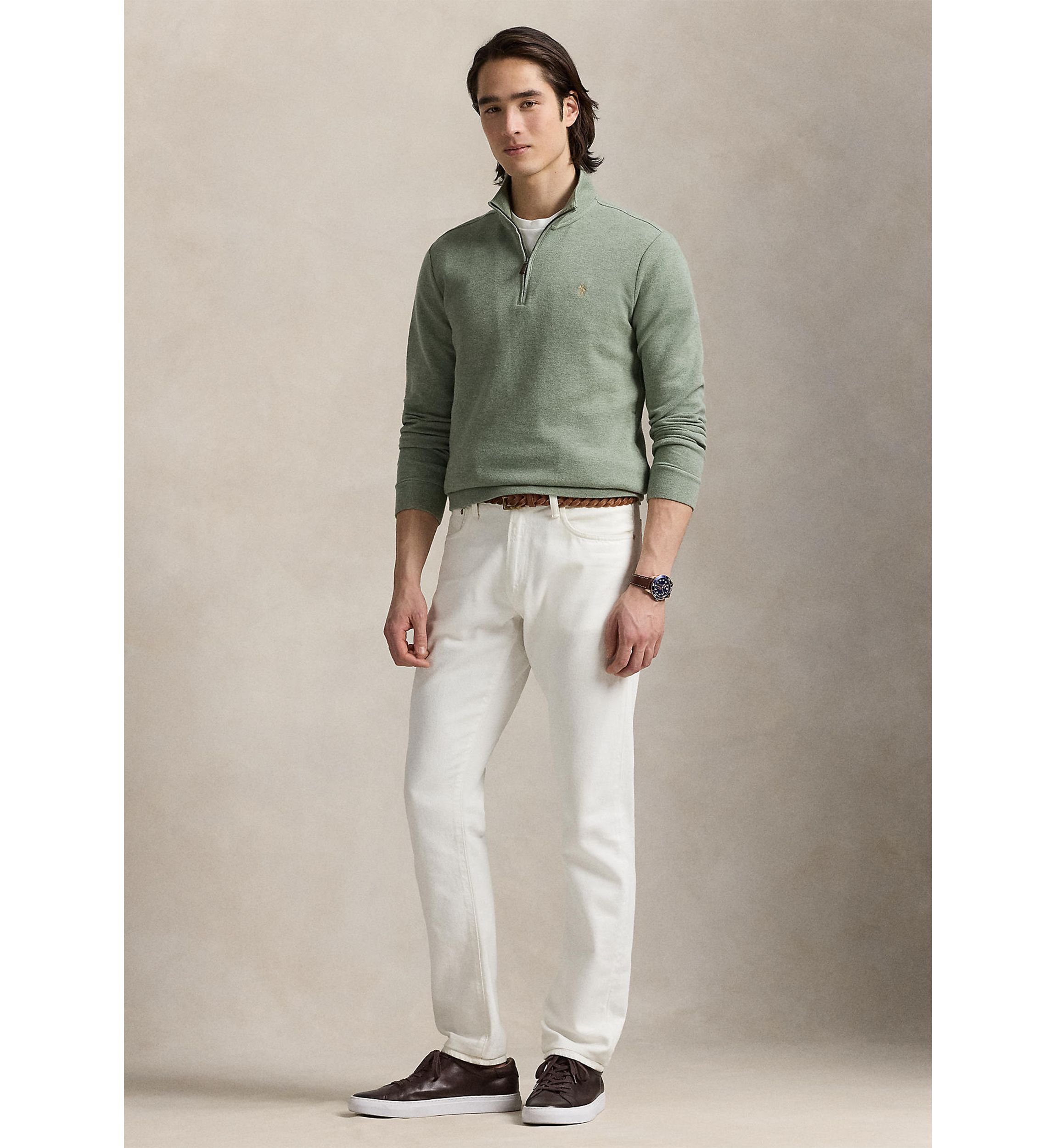 Double Knit Mesh Quarter Zip Pullover Sweater