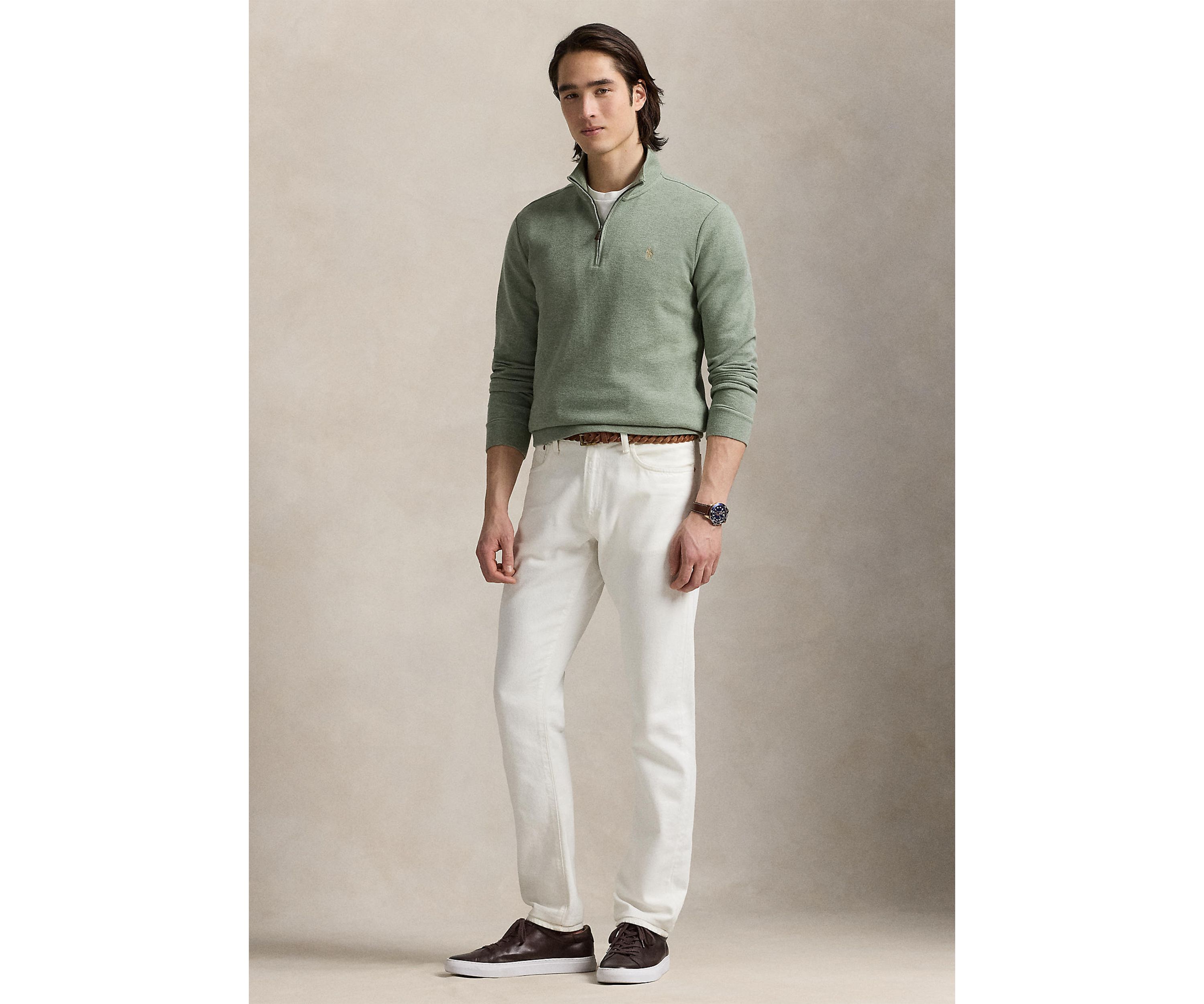 Double Knit Mesh Quarter Zip Pullover Sweater
