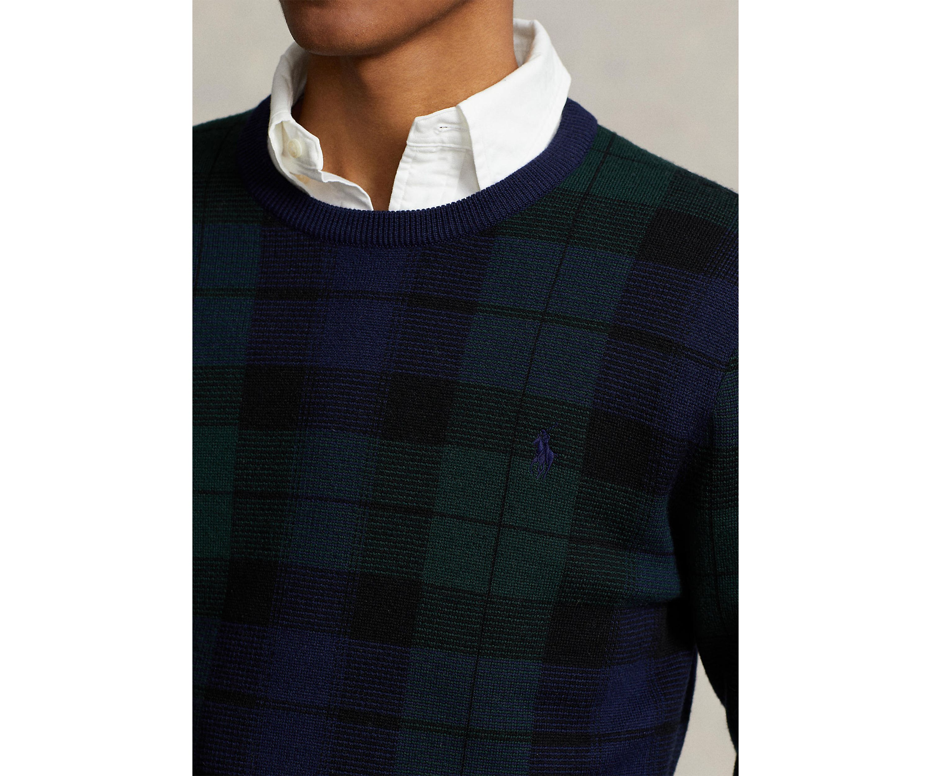 Plaid Washable Wool Sweater