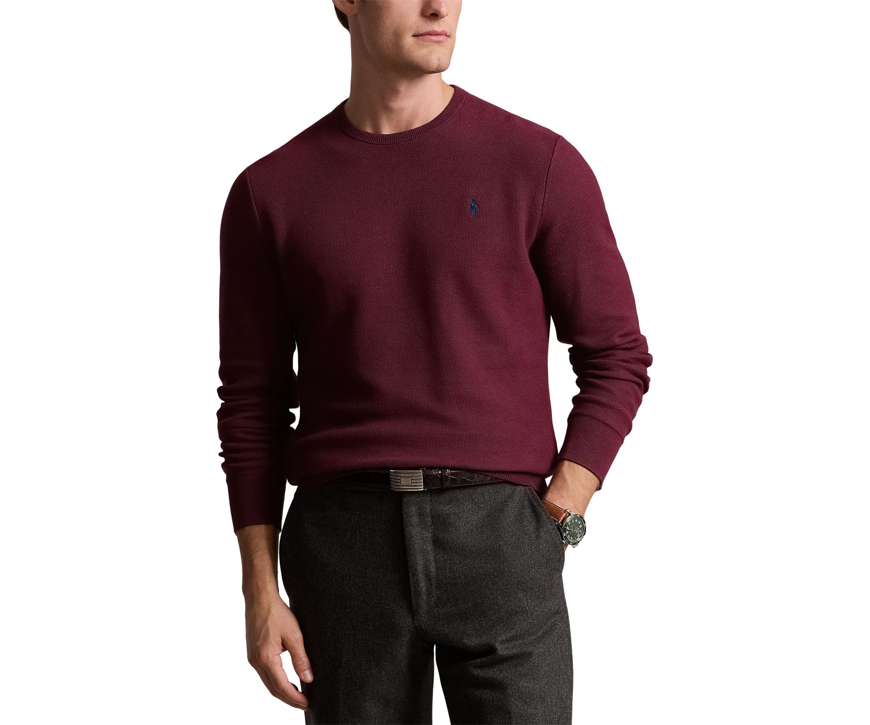 Textured Cotton Crew Neck Sweater
