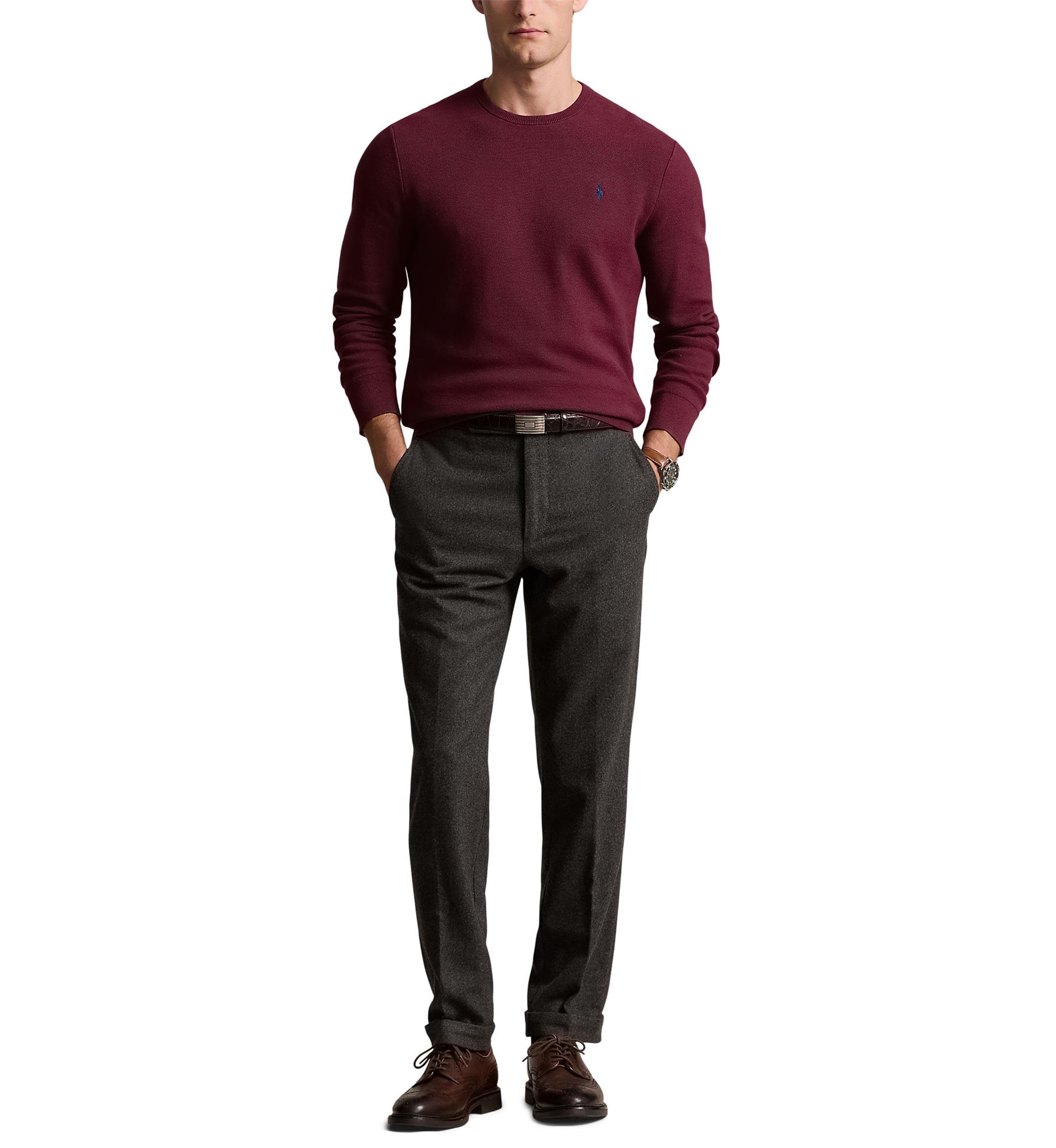 Textured Cotton Crew Neck Sweater