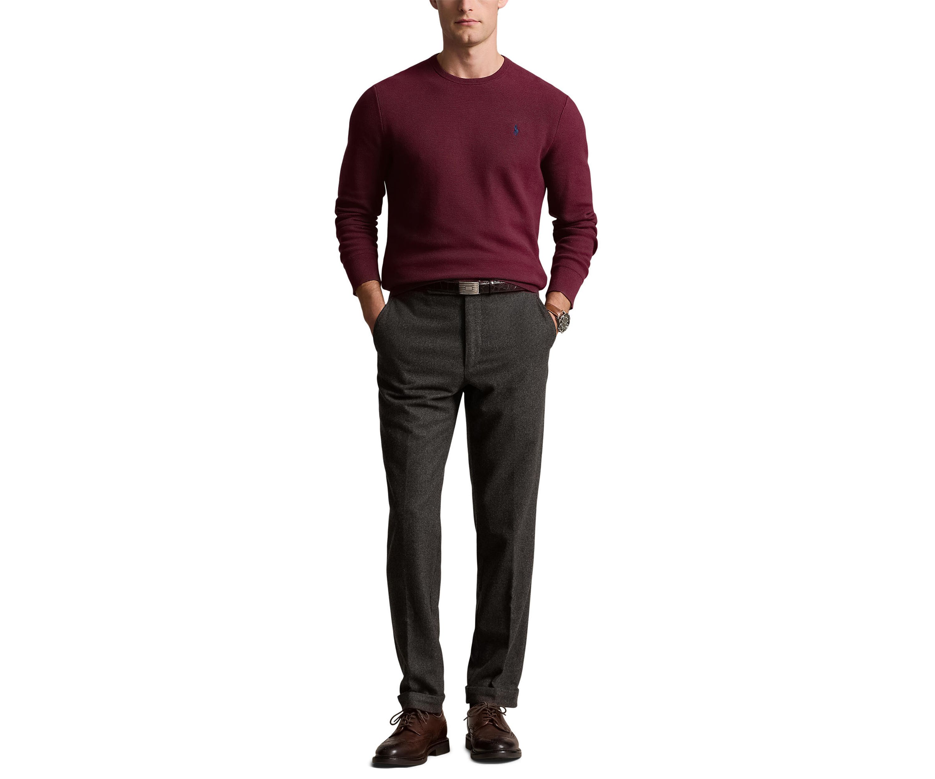 Textured Cotton Crew Neck Sweater