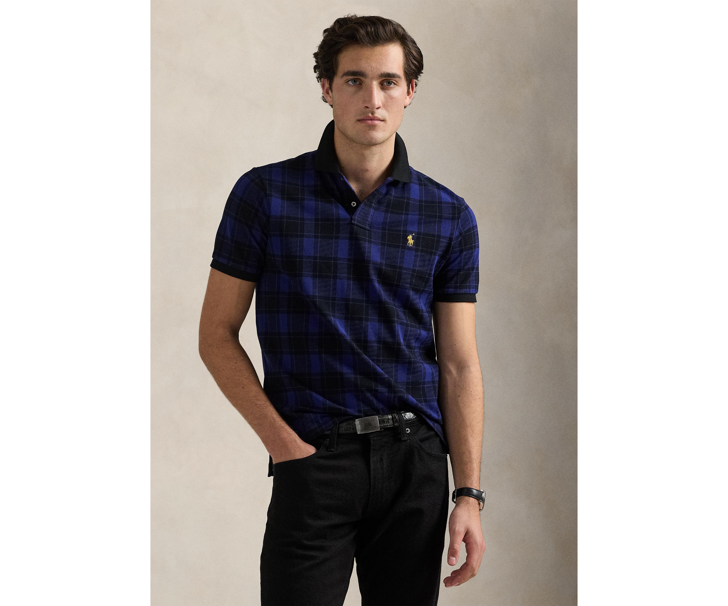 Custom Slim Fit Plaid Mesh Polo Shirt