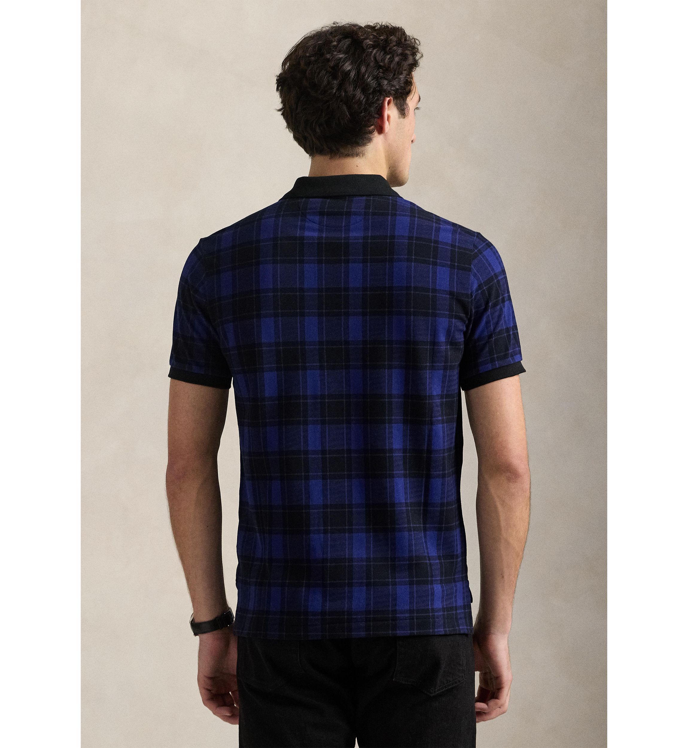 Custom Slim Fit Plaid Mesh Polo Shirt