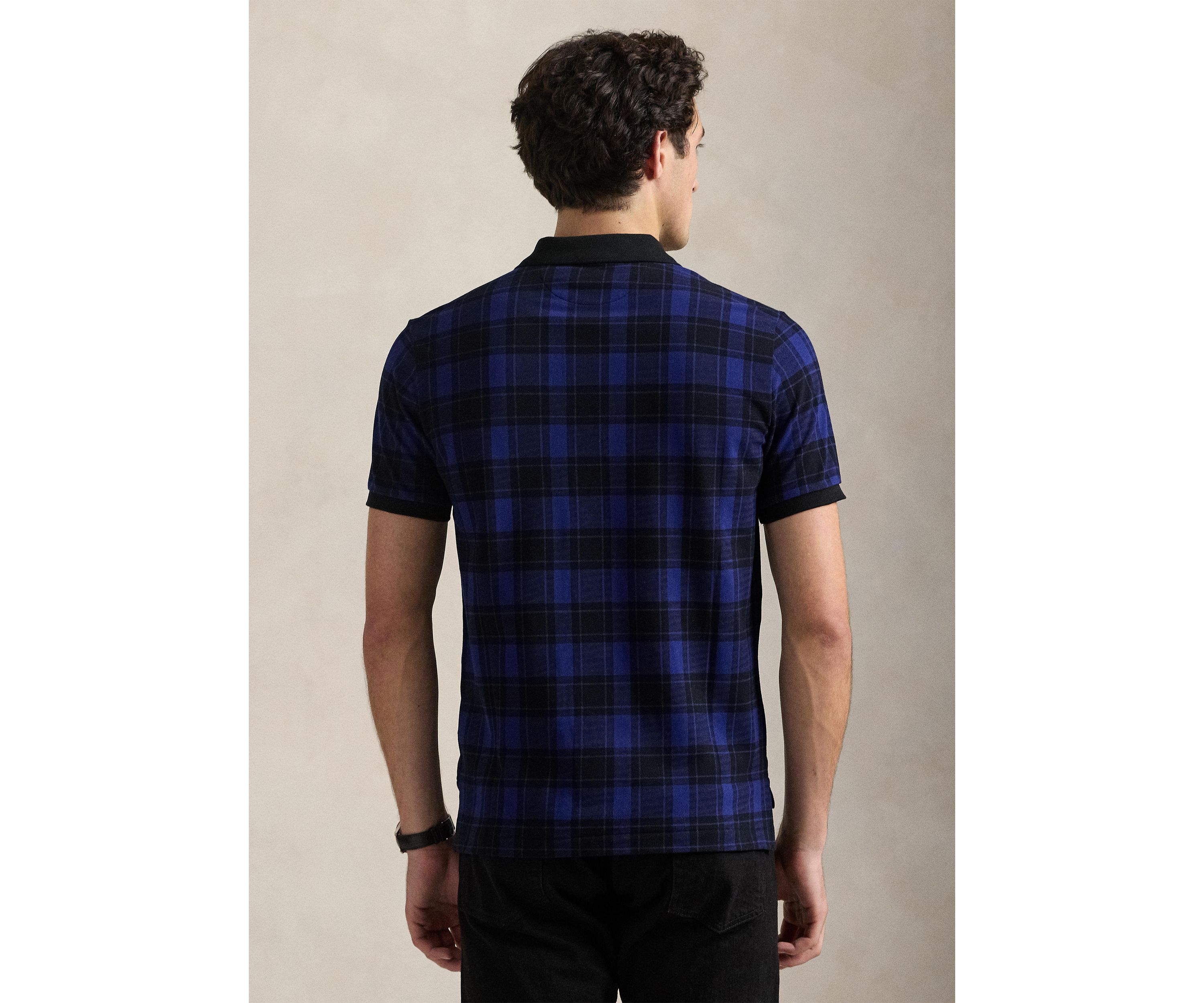 Custom Slim Fit Plaid Mesh Polo Shirt