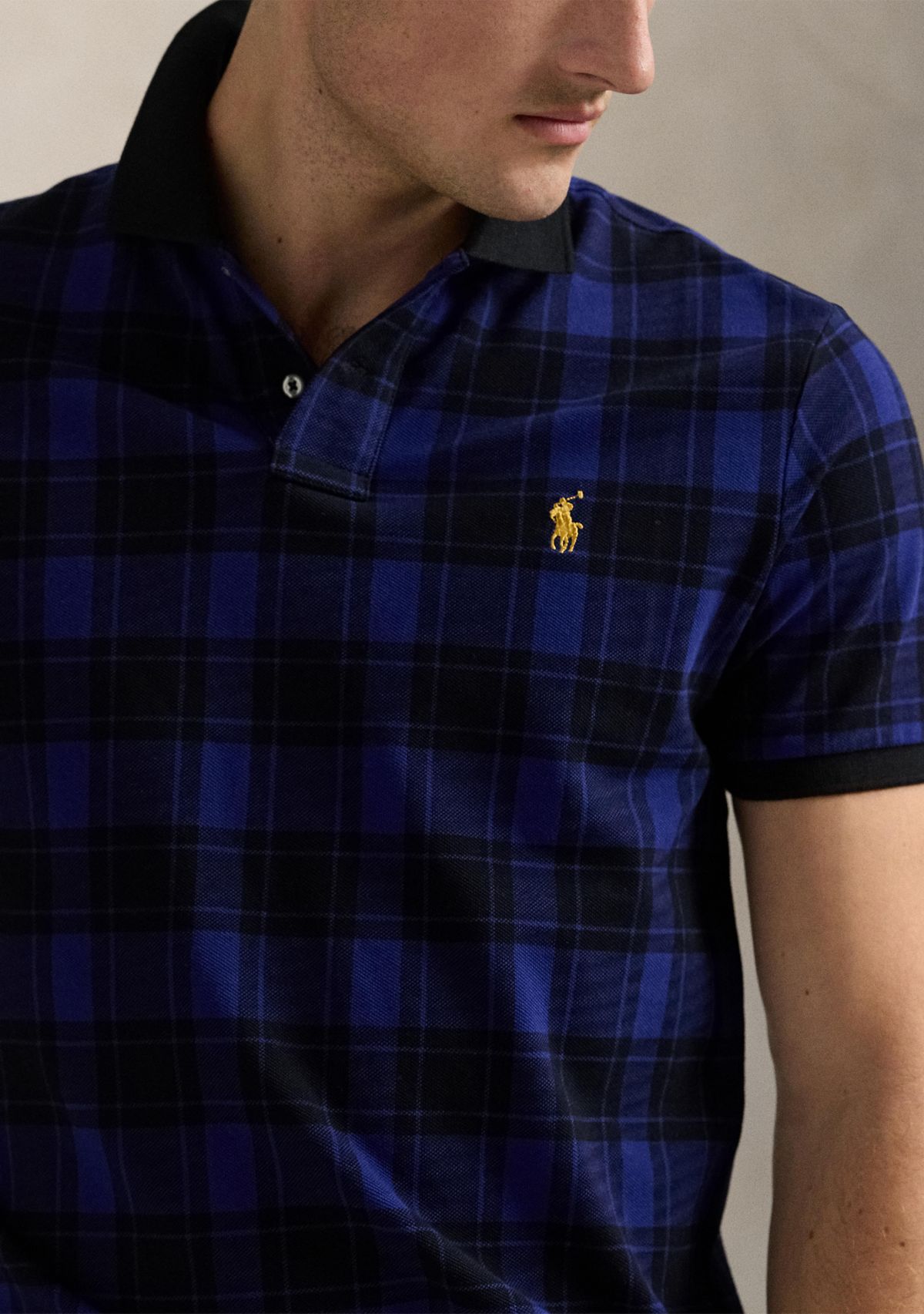 Custom Slim Fit Plaid Mesh Polo Shirt