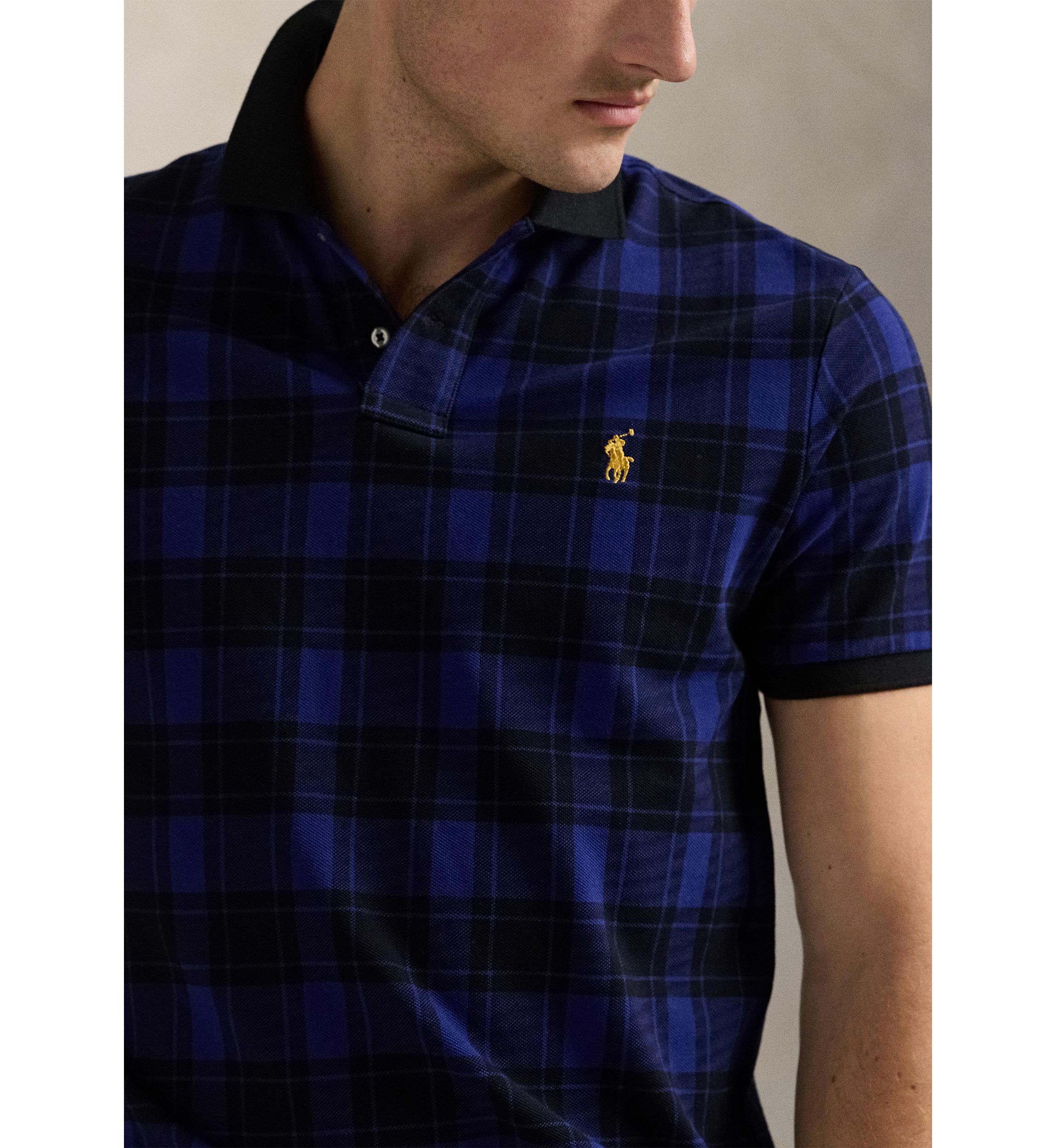 Custom Slim Fit Plaid Mesh Polo Shirt