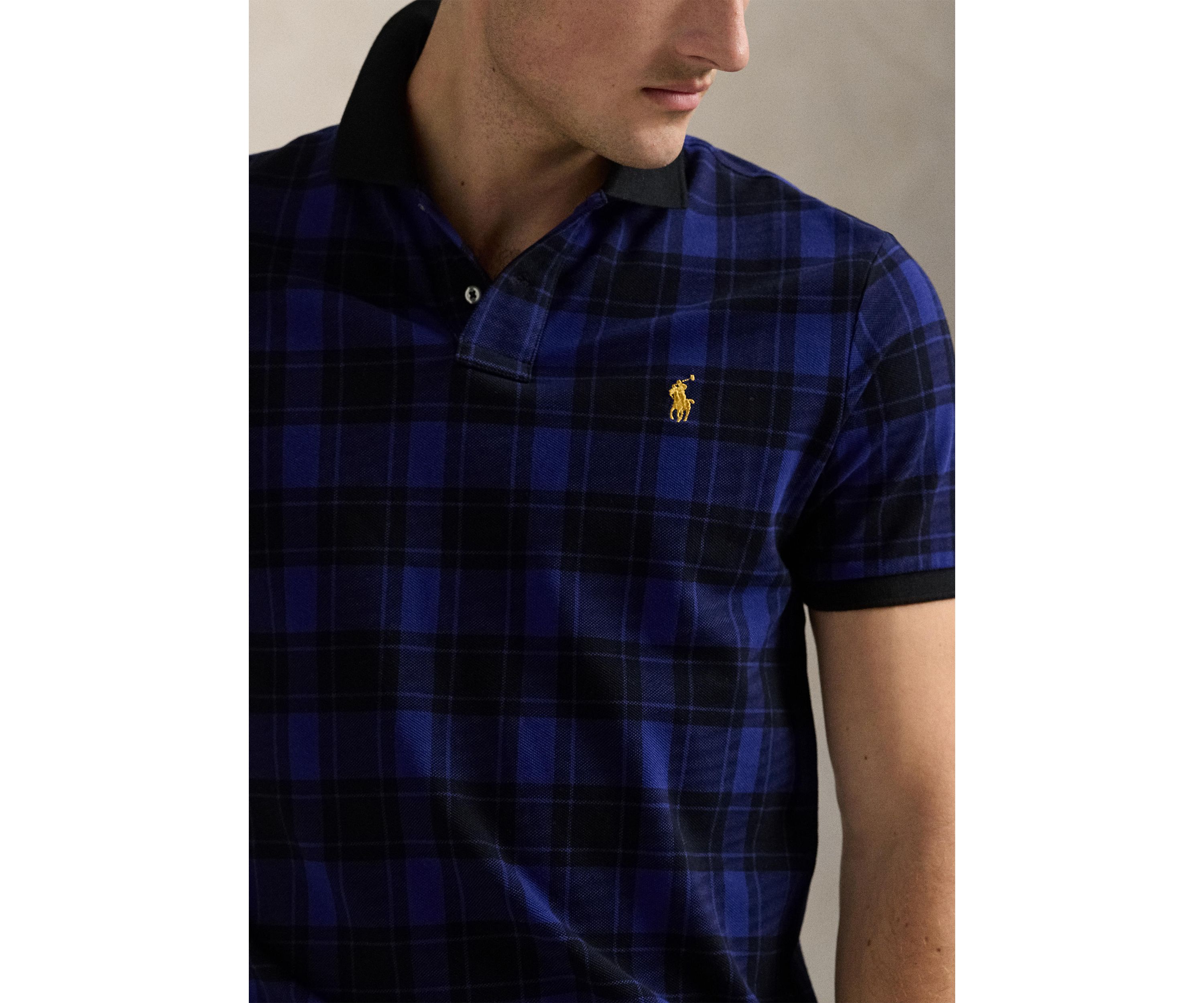 Custom Slim Fit Plaid Mesh Polo Shirt