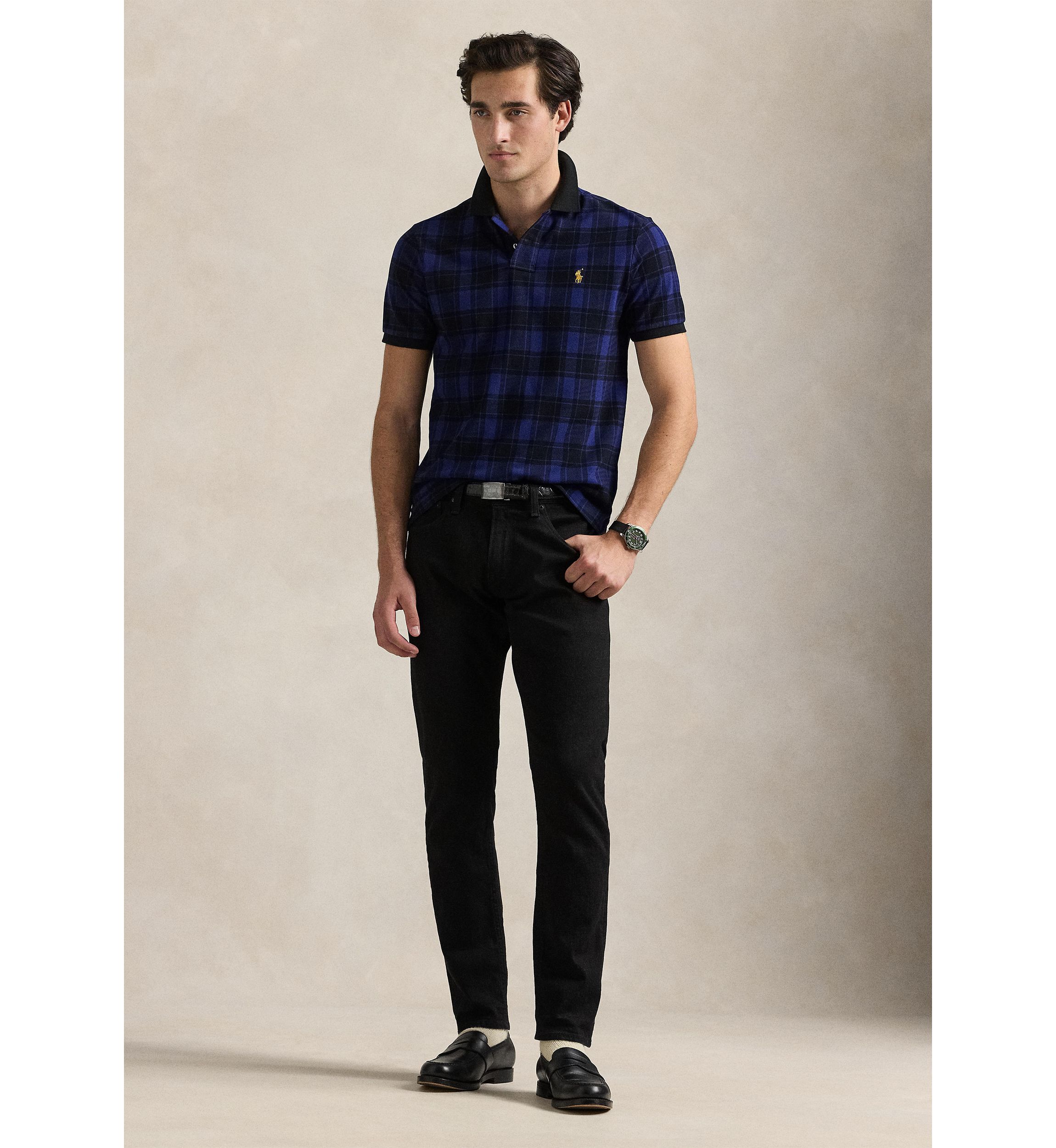 Custom Slim Fit Plaid Mesh Polo Shirt