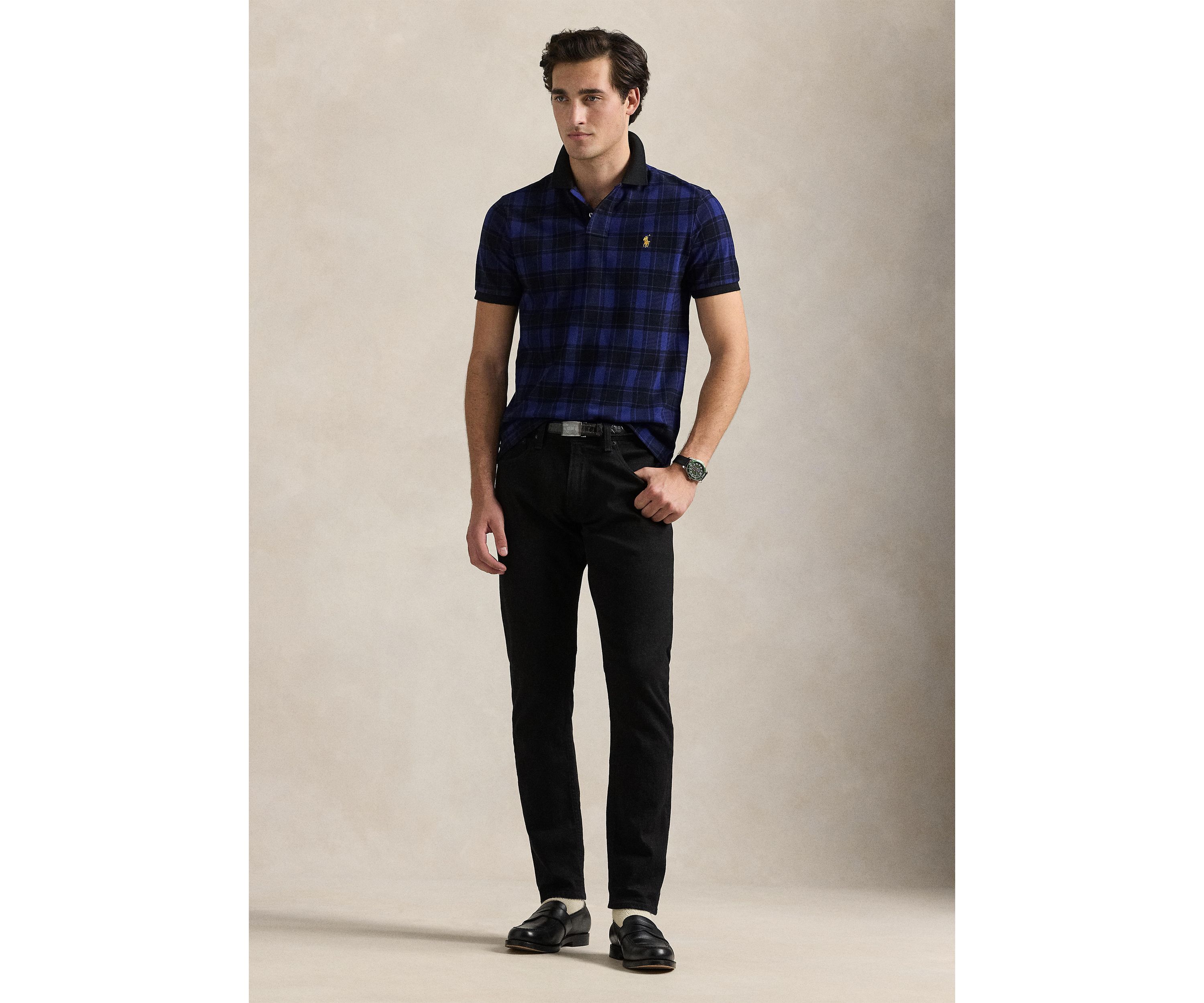 Custom Slim Fit Plaid Mesh Polo Shirt