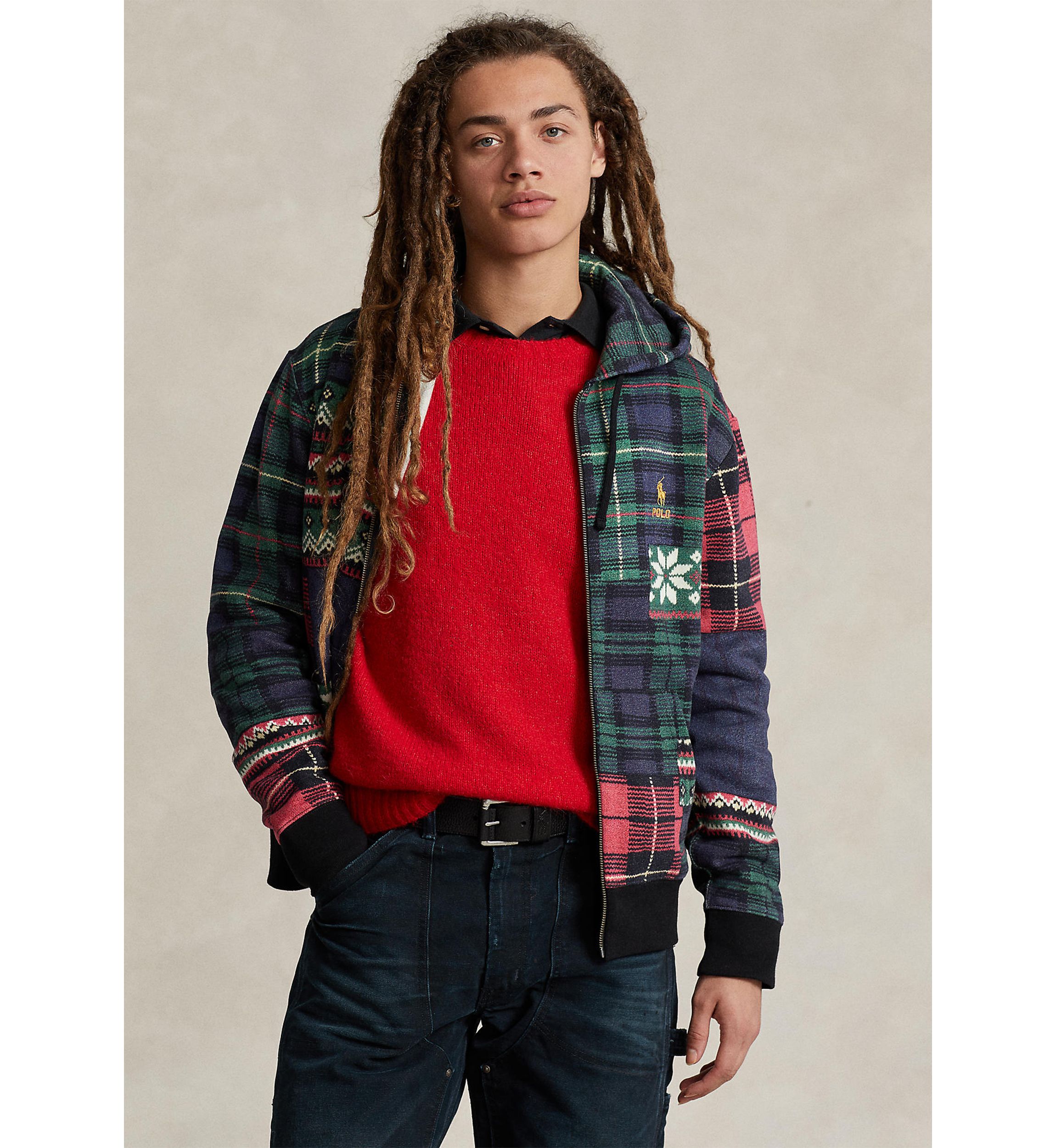 Patchwork Print Fleece Full Zip Hoodie