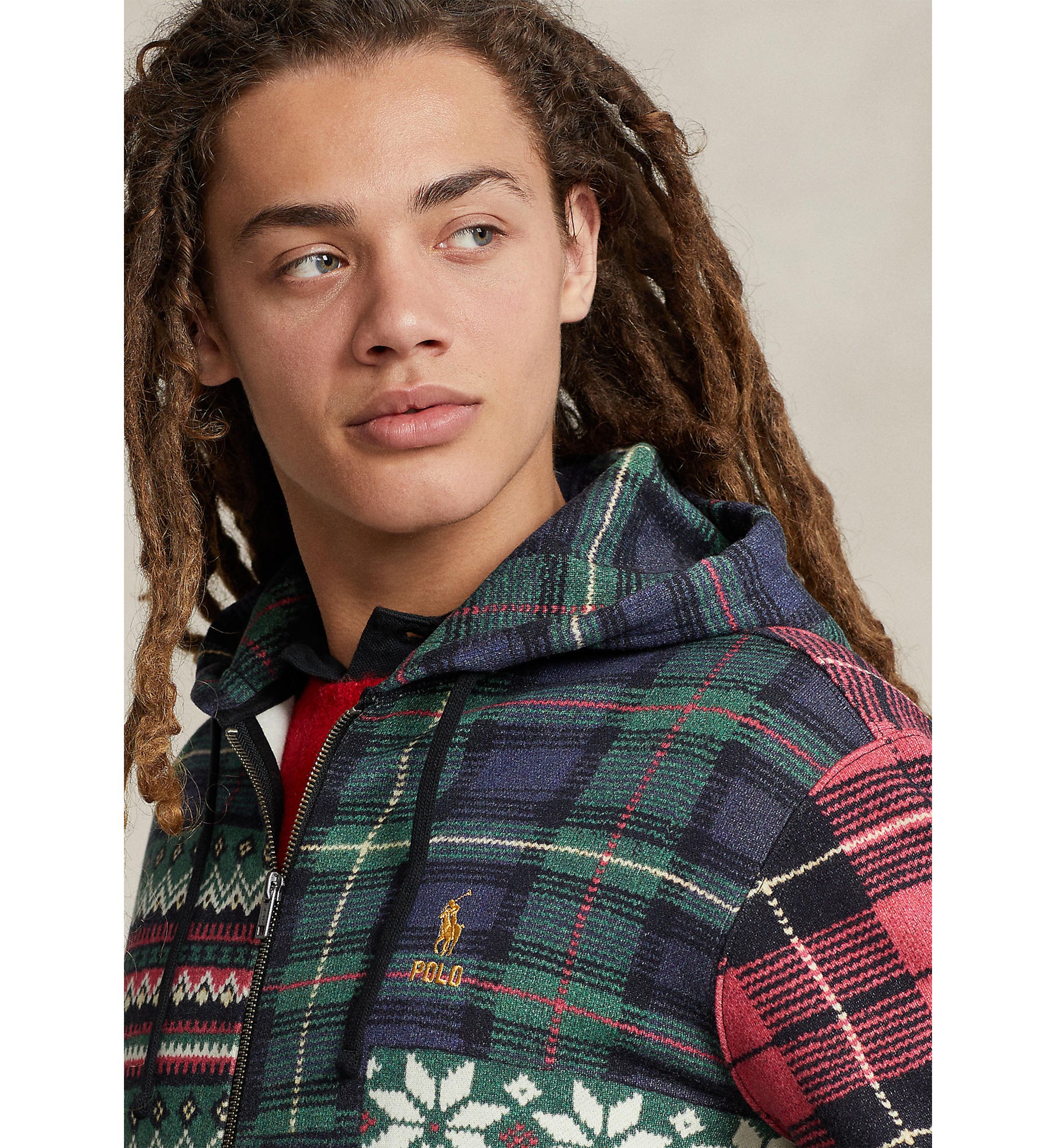 Patchwork Print Fleece Full Zip Hoodie